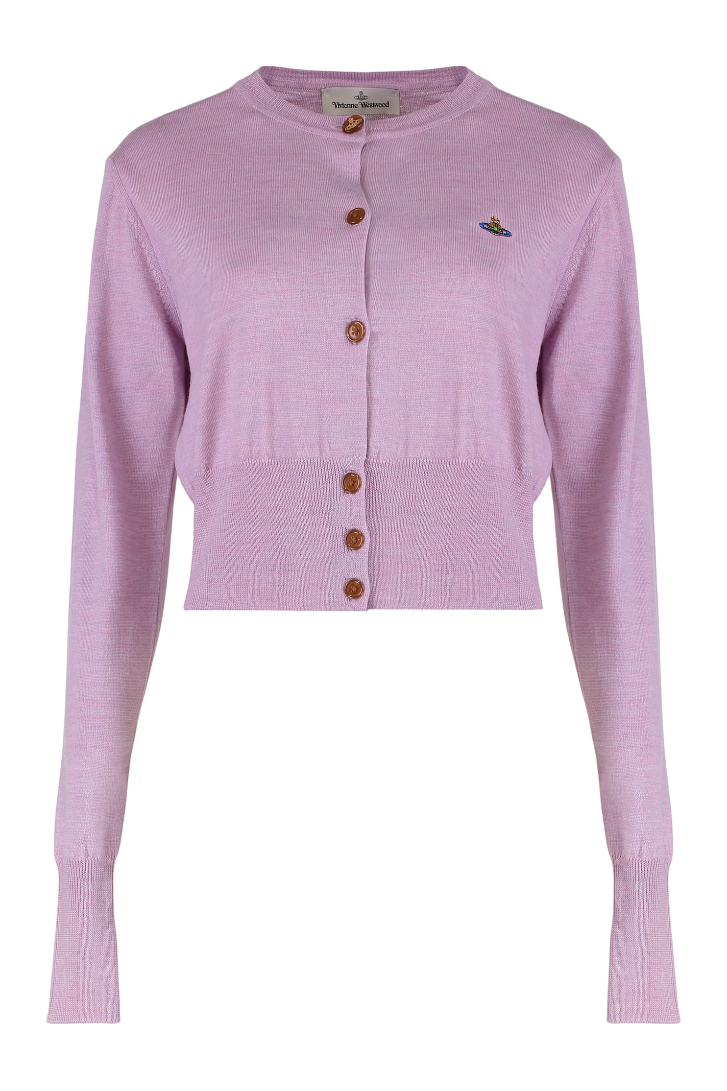 Vivienne Westwood Bea Cropped Knit Cardigan Crew Neck In Pink