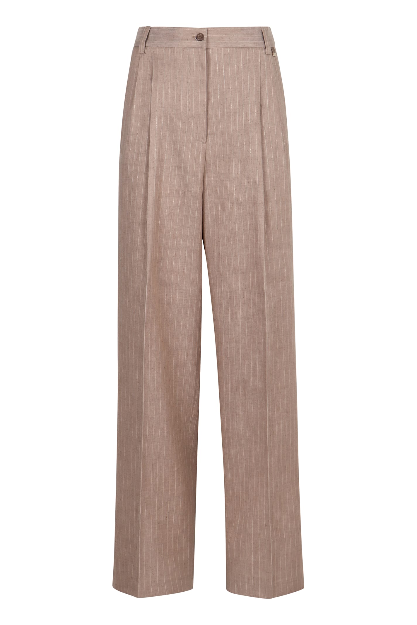 Herno Trousers In Linen Pinstripe In Beige