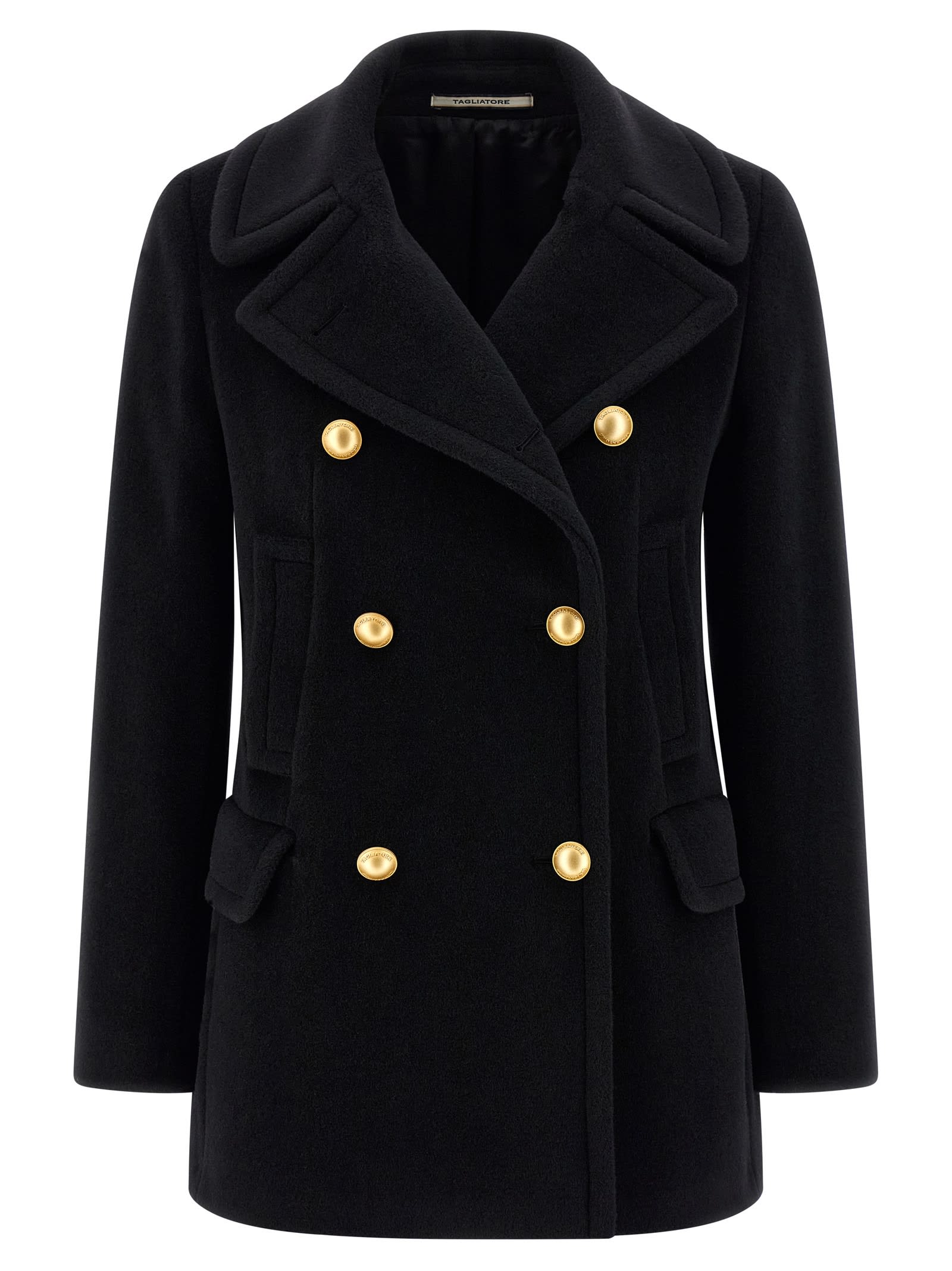 Tagliatore Double-breasted Metal-button Coat In Black