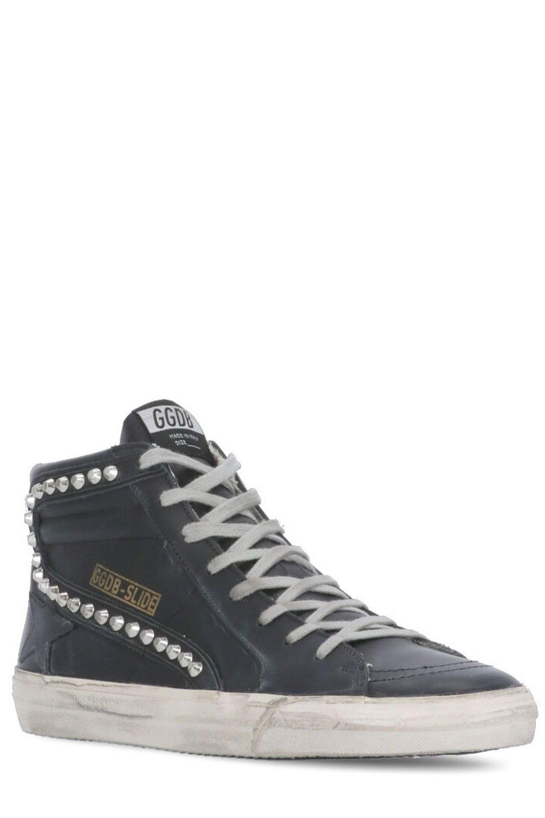 Golden Goose Slide Leather Upper Star List And W In Black