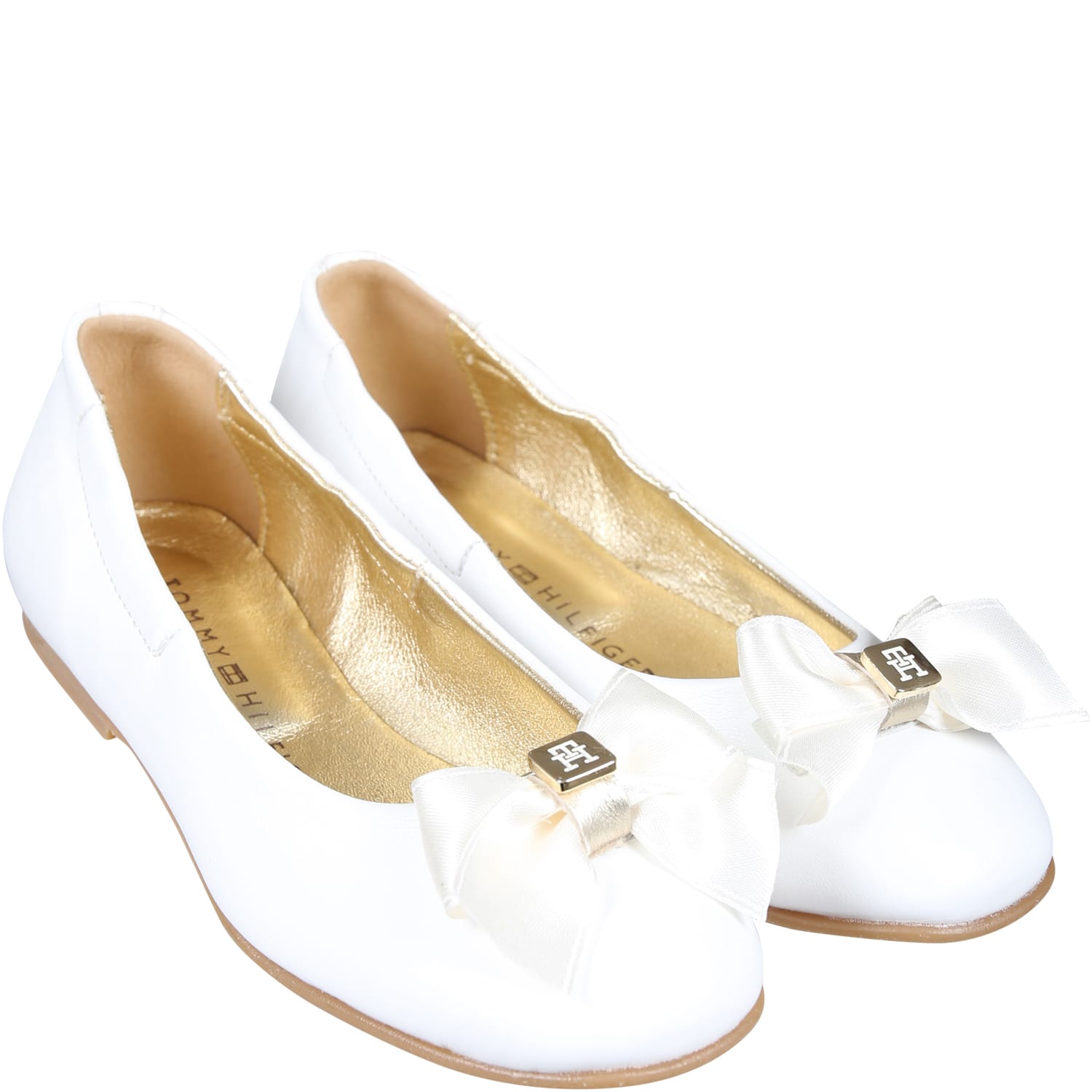 Shop Tommy Hilfiger White Ballerines For Girl With Bow And Logo