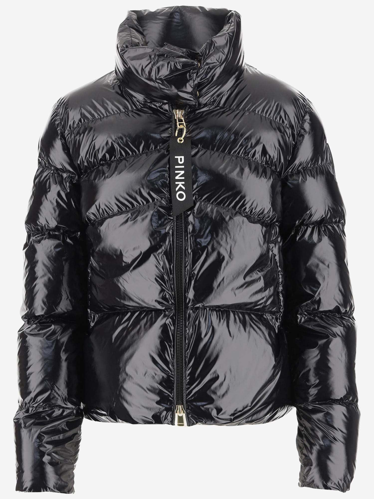 Shop Pinko High Shine Down Jacket In Black