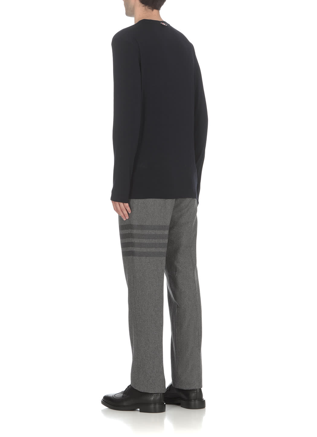Thom Browne Ribbed Wool Blend Knit Pullover In Blue
