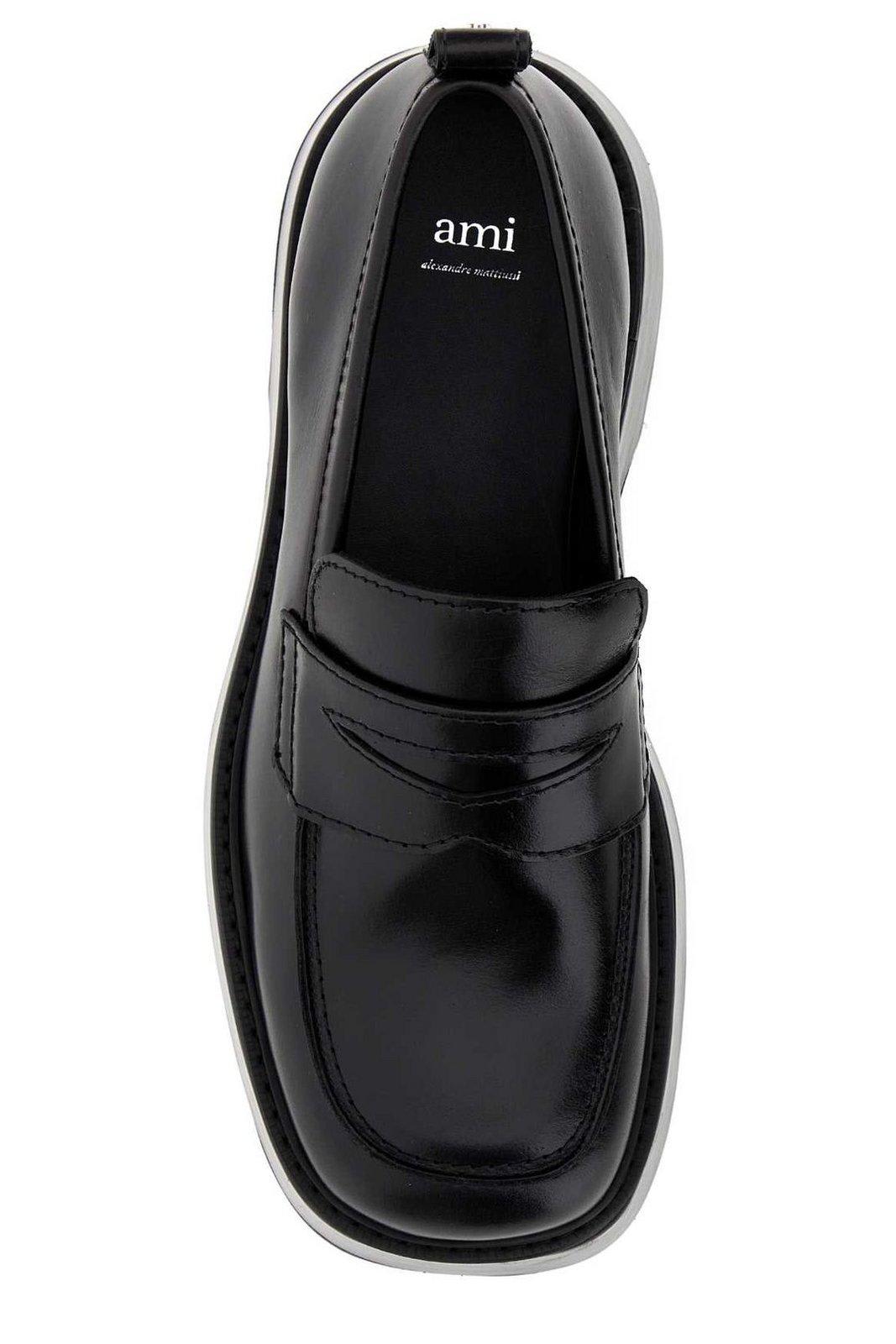 Shop Ami Alexandre Mattiussi Squared-toe Loafers Flat Shoes In Black