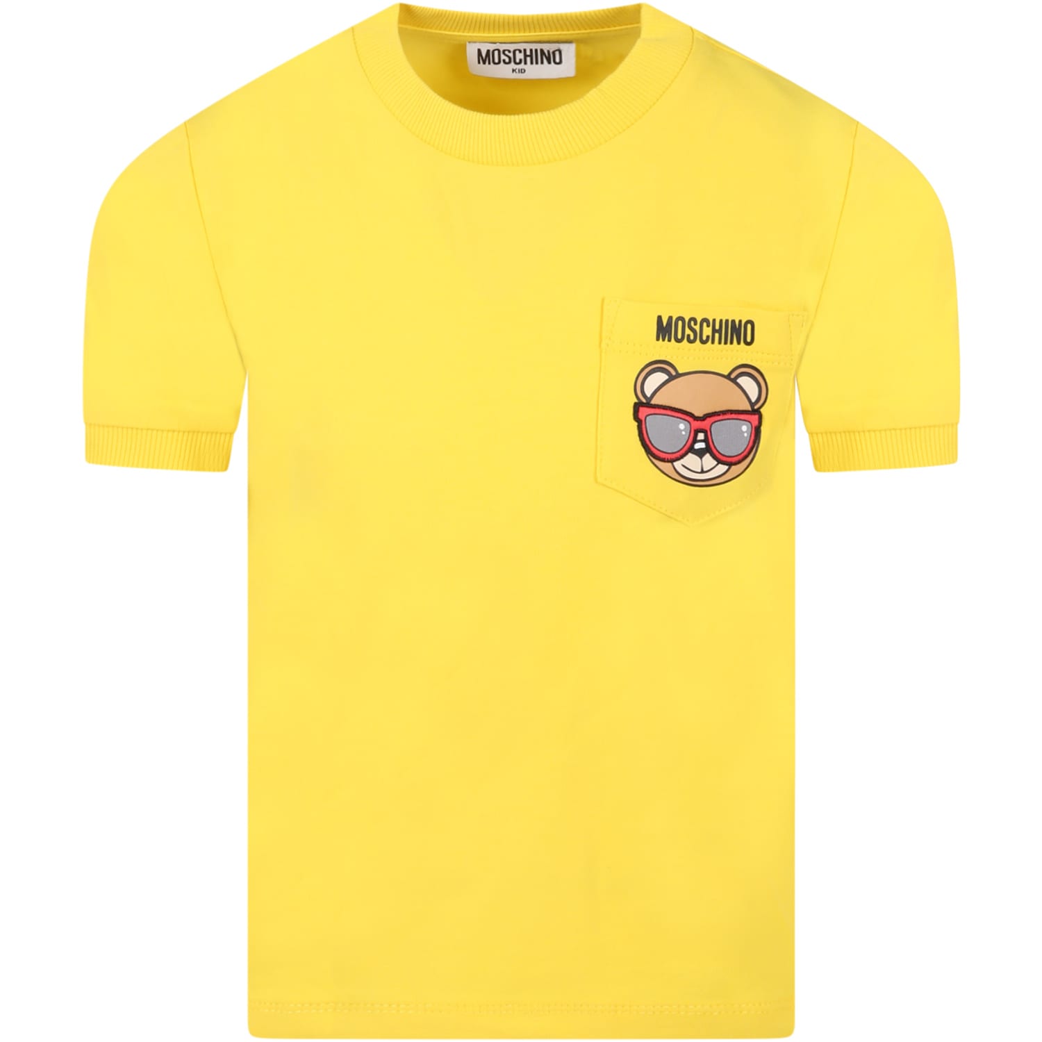 Moschino Yellow T-shirt For Boy With Iconic Teddy Bear And Black Logo