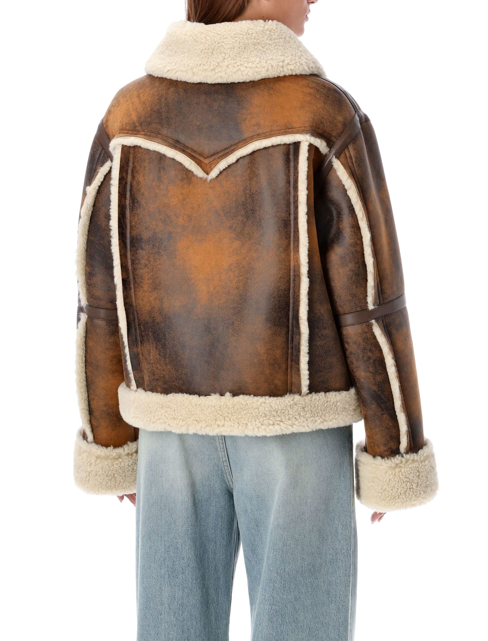 Shop Stand Studio Eco Shearling Aviator Jacket In Brown Old