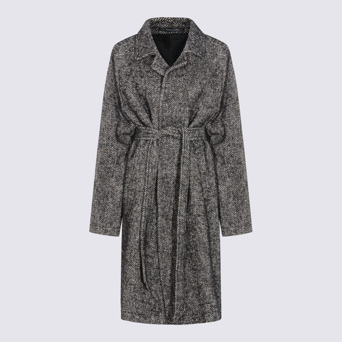 Tagliatore Herringbone Pattern Mid-length Coat Belted In Black