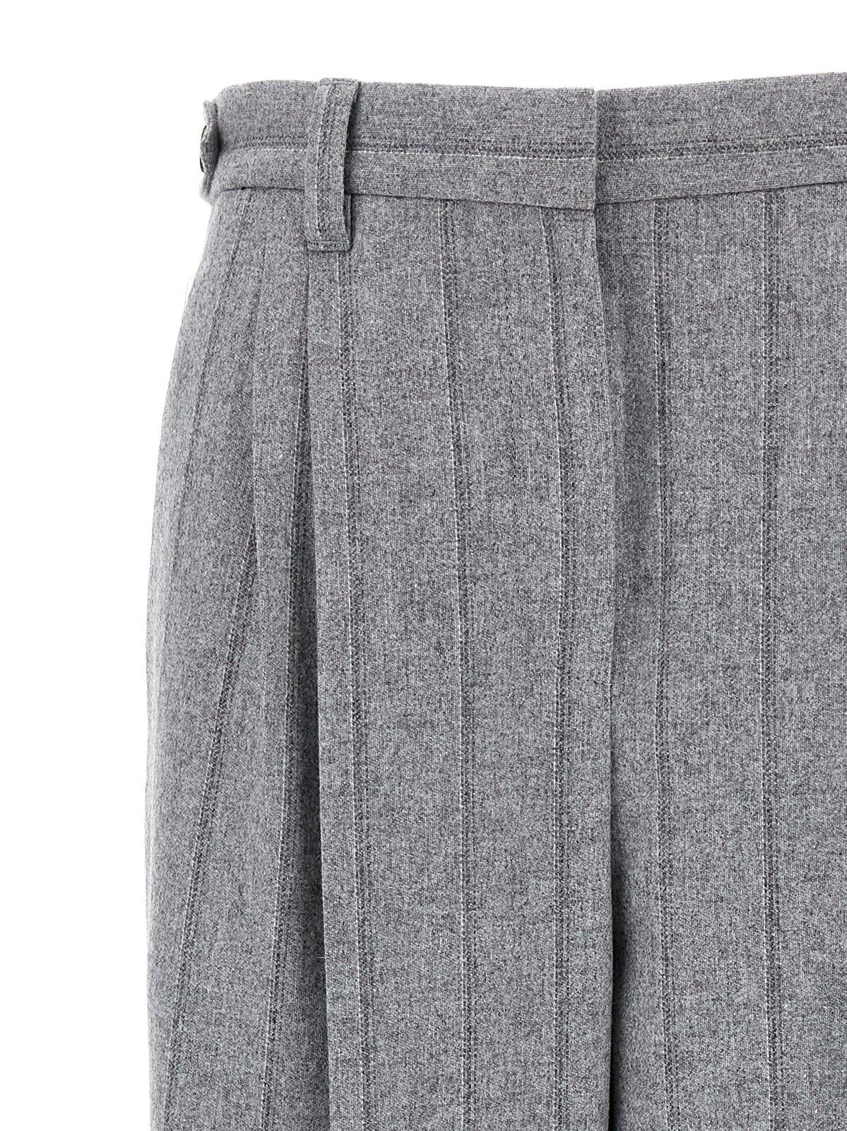 Shop Brunello Cucinelli Pleat-detailed Straight-leg Striped Trousers In Grey Chiaro