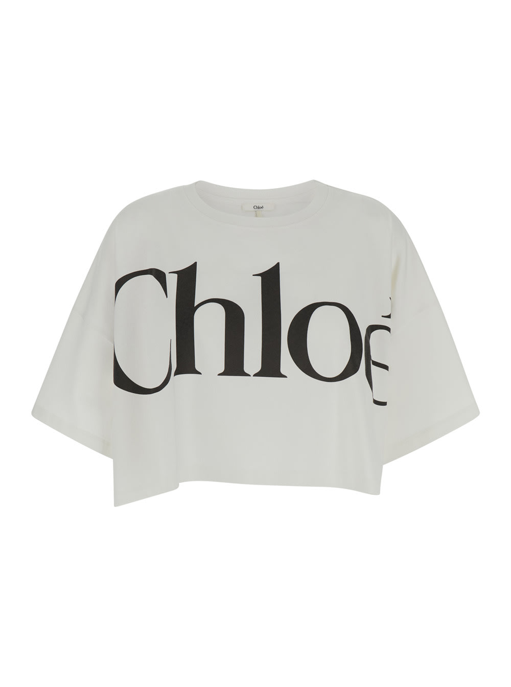 Chloé White Cropped T-shirt With Logo Lettering Print In Cotton Woman