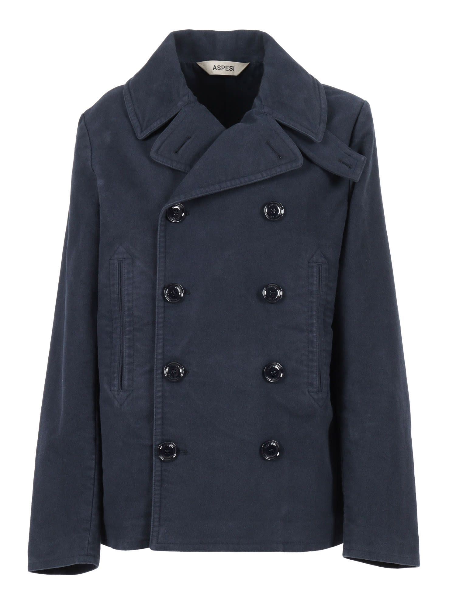 Aspesi Double-breasted Blue Jacket With Wide Lapel In Blue