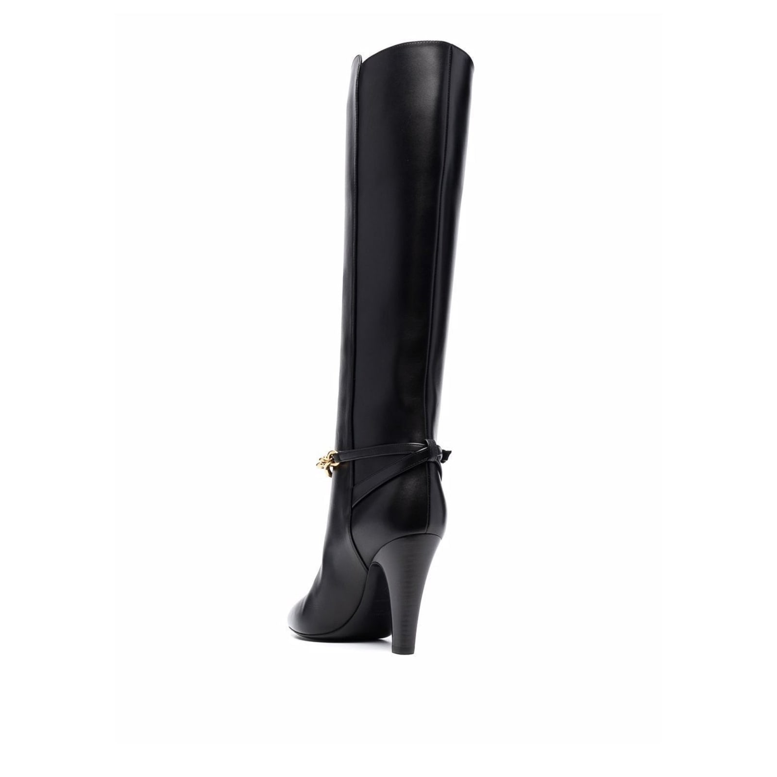 Saint Laurent Leather Boots With Gold Tone Chain Detail In Black