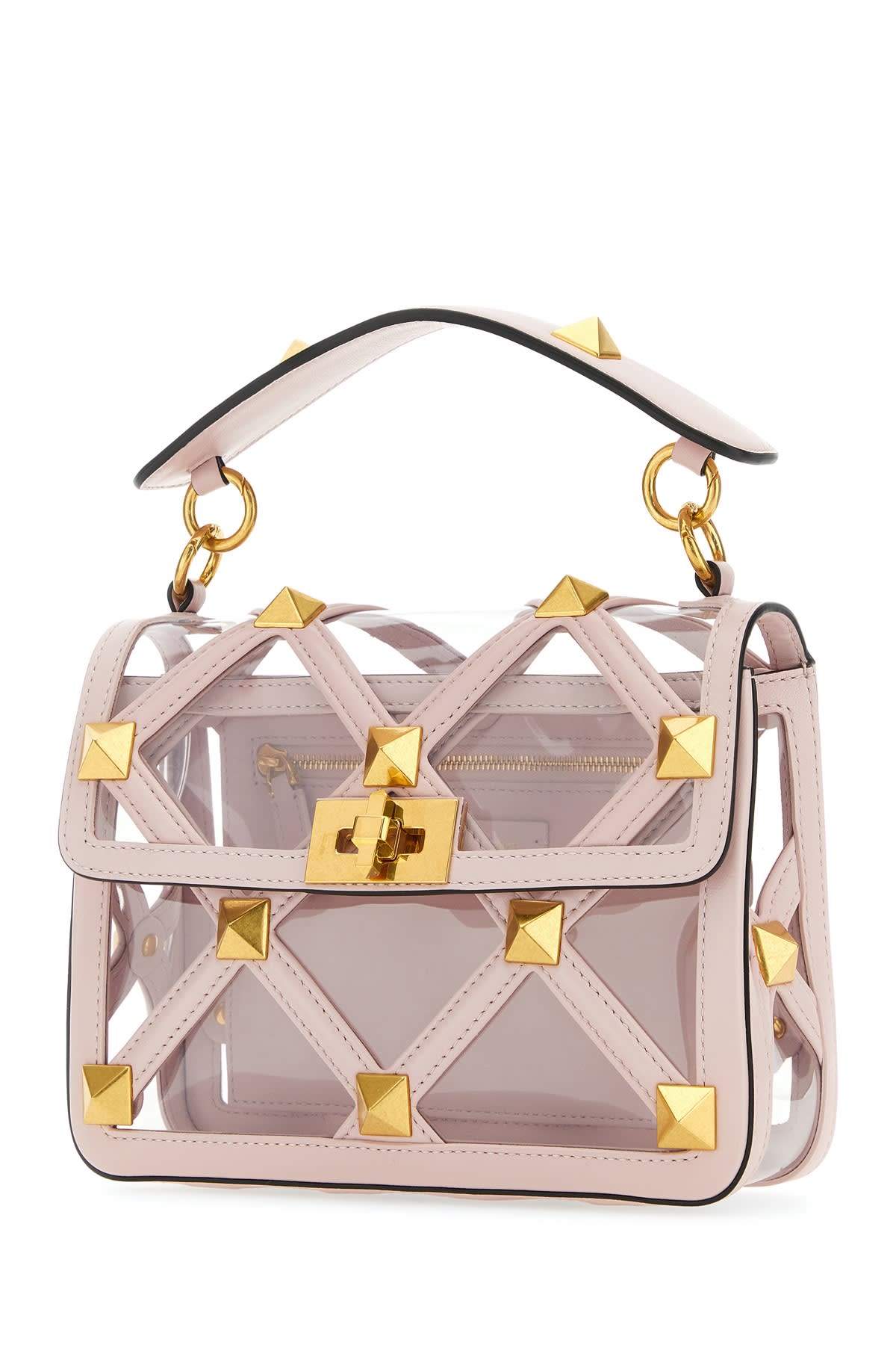 Shop Valentino Pastel Pink Polymeric Material And Leather Medium Roman Stud Handbag In 76t