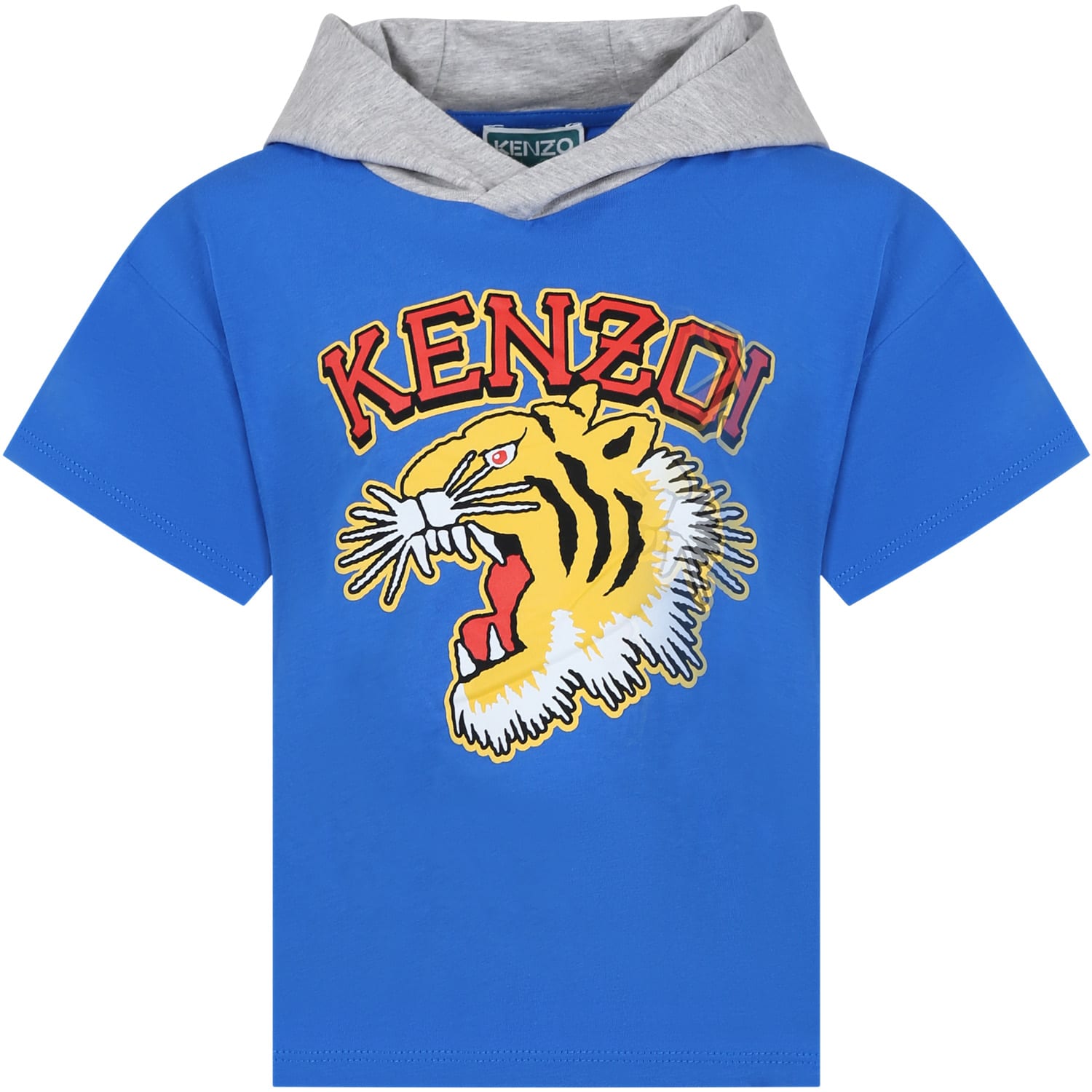 Kenzo Kids' Light Blue T-shirt For Boys With Iconic Tiger And Logo
