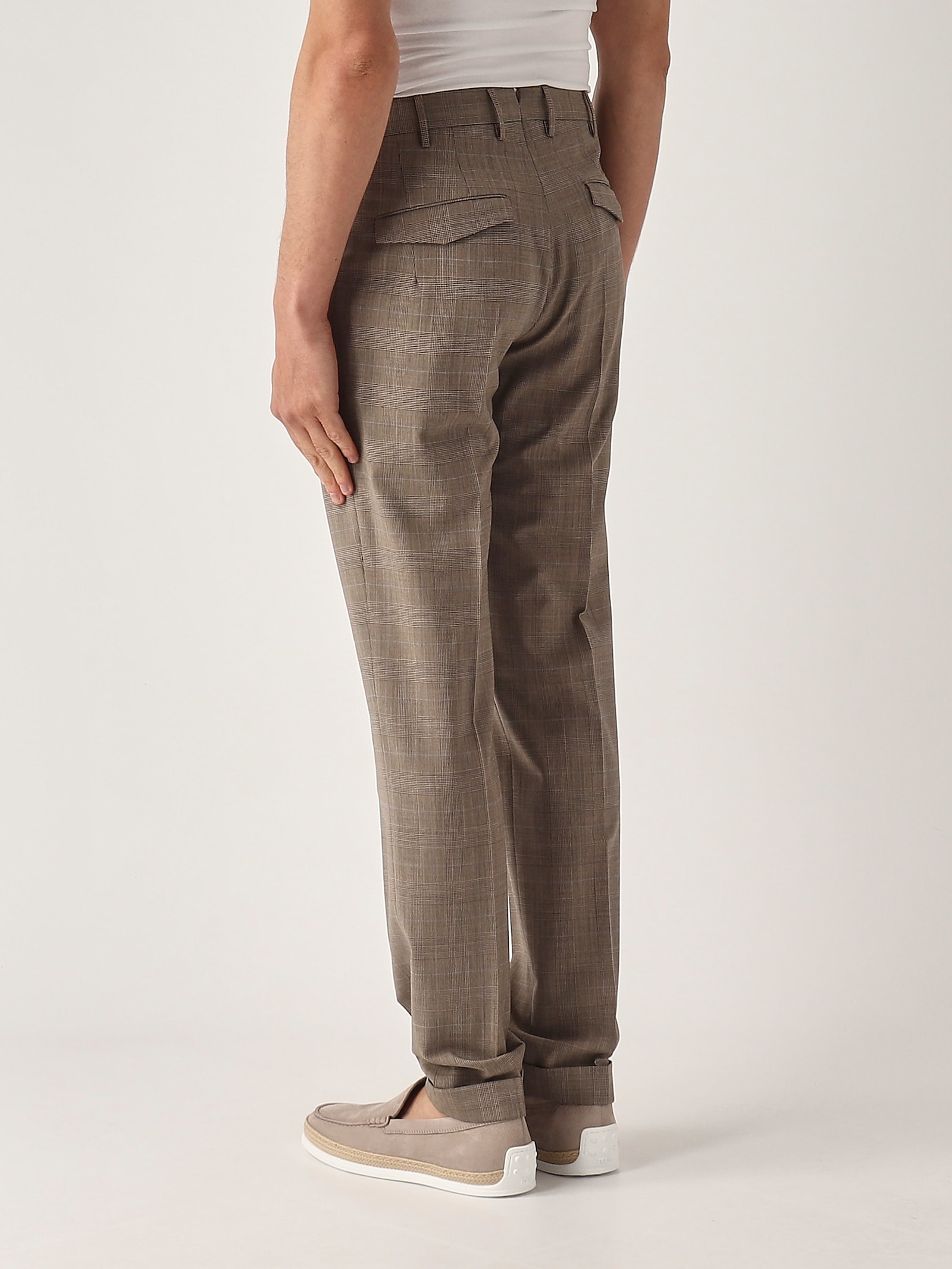 Pt Torino Pleated Check Trousers In Brown