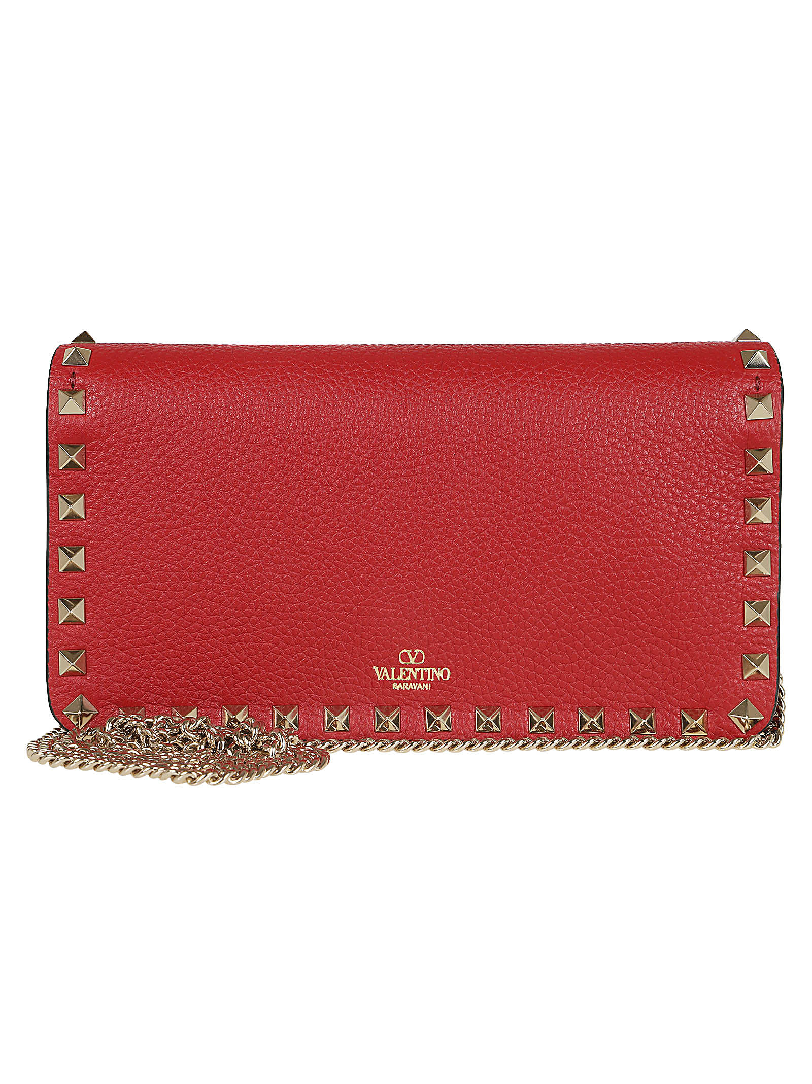 Shop Valentino Wallet W/strap Rockstud Platinum Studs In Ro Rosso V