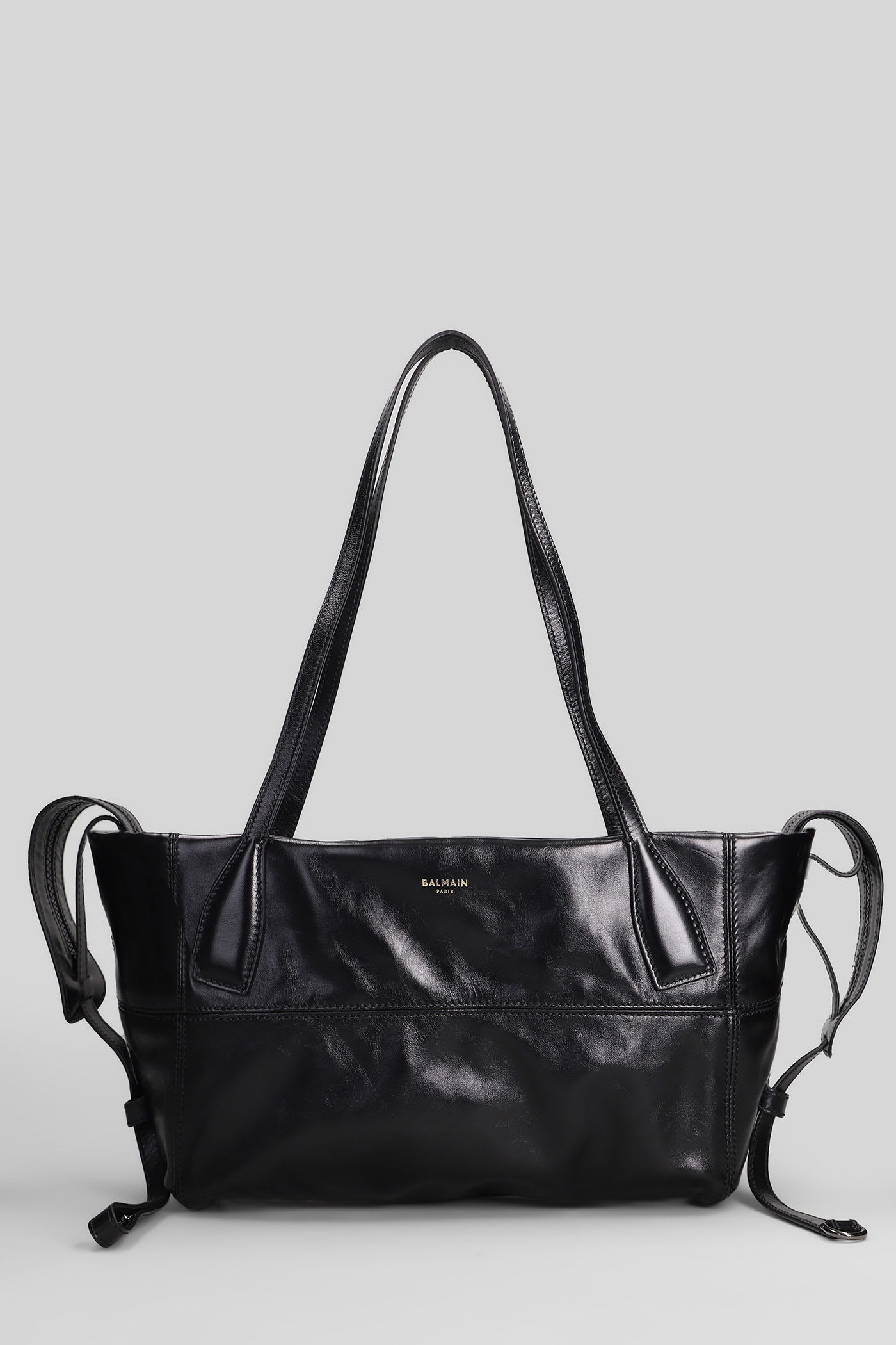 Balmain Track Zip Small Tote In Black Leather