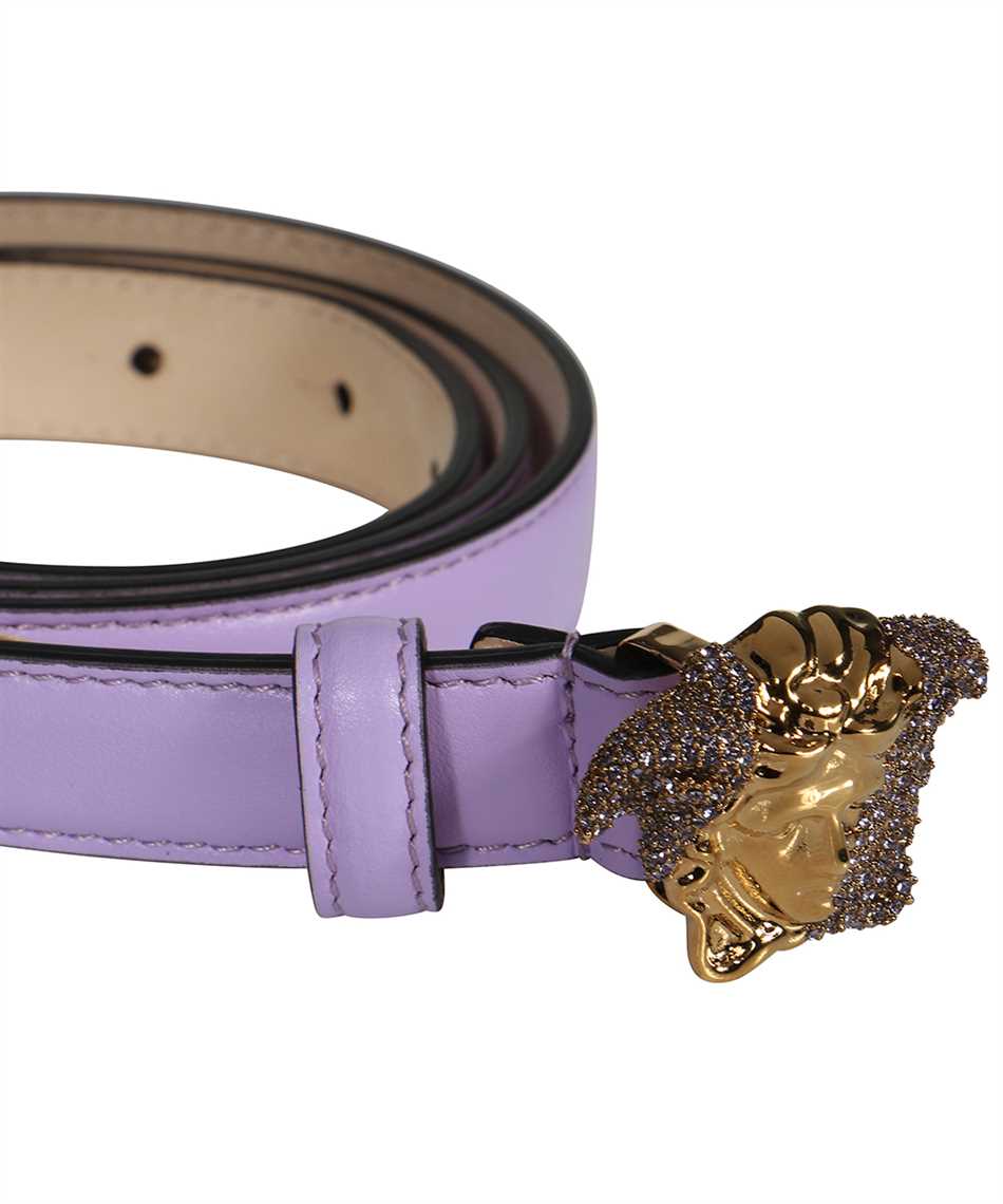 Versace La Medusa Crystal Buckle Leather Belt In Purple