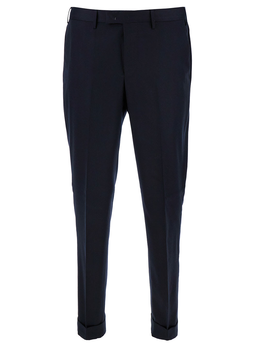 Pt01 Blue Straight Trousers With Front Closure In Wool Man In Navy