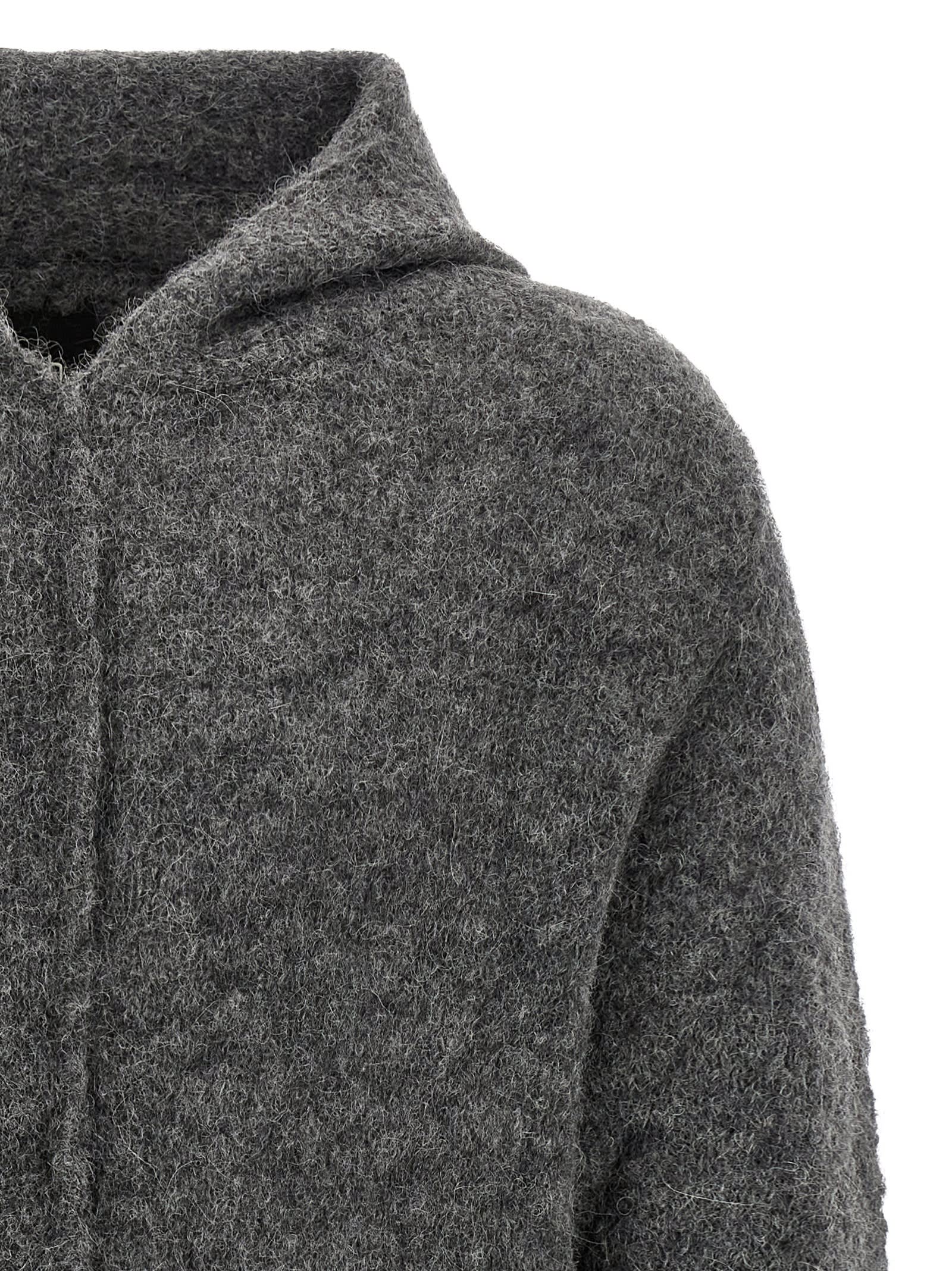 Thom Krom Textured Grey Alpaca Blend Hooded Sweater In Black