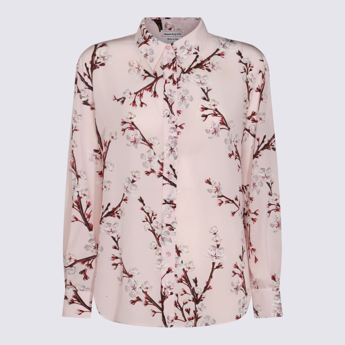 Alexander Mcqueen Cherry Blossom Print Button-front Blouse In Ice Pink