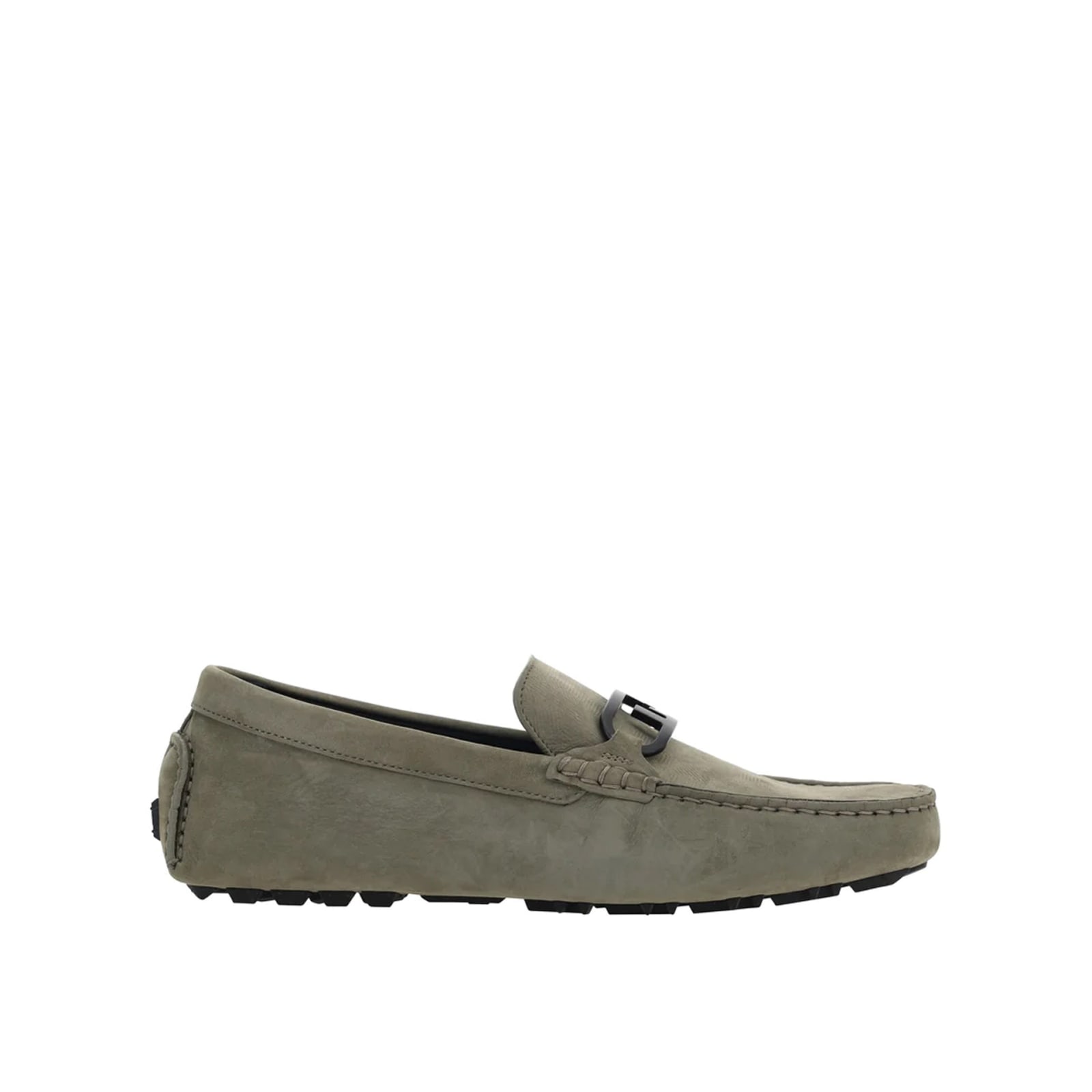 Shop Fendi Suede Driver Loafers In Gray