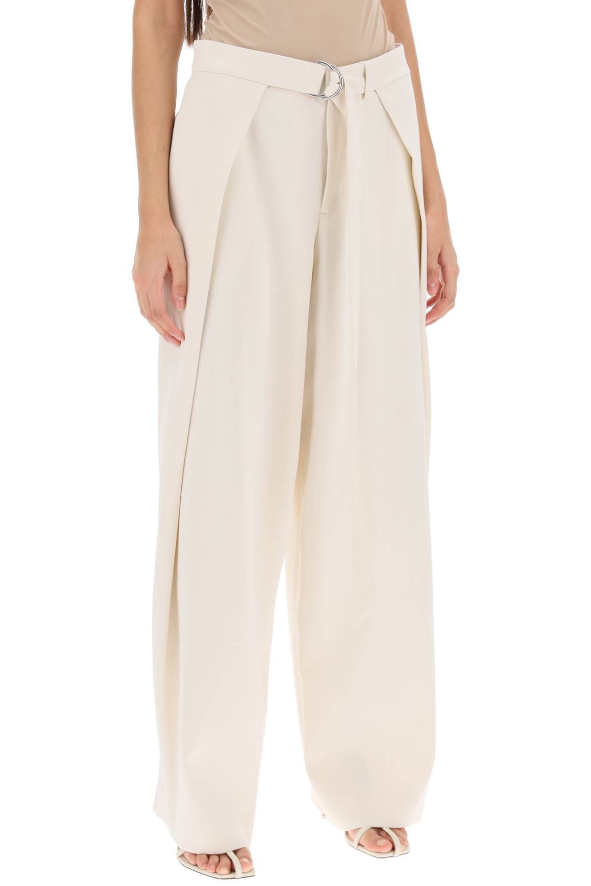 Shop Ami Alexandre Mattiussi Wide Fit Pants With Floating Panels In Ivory (white)