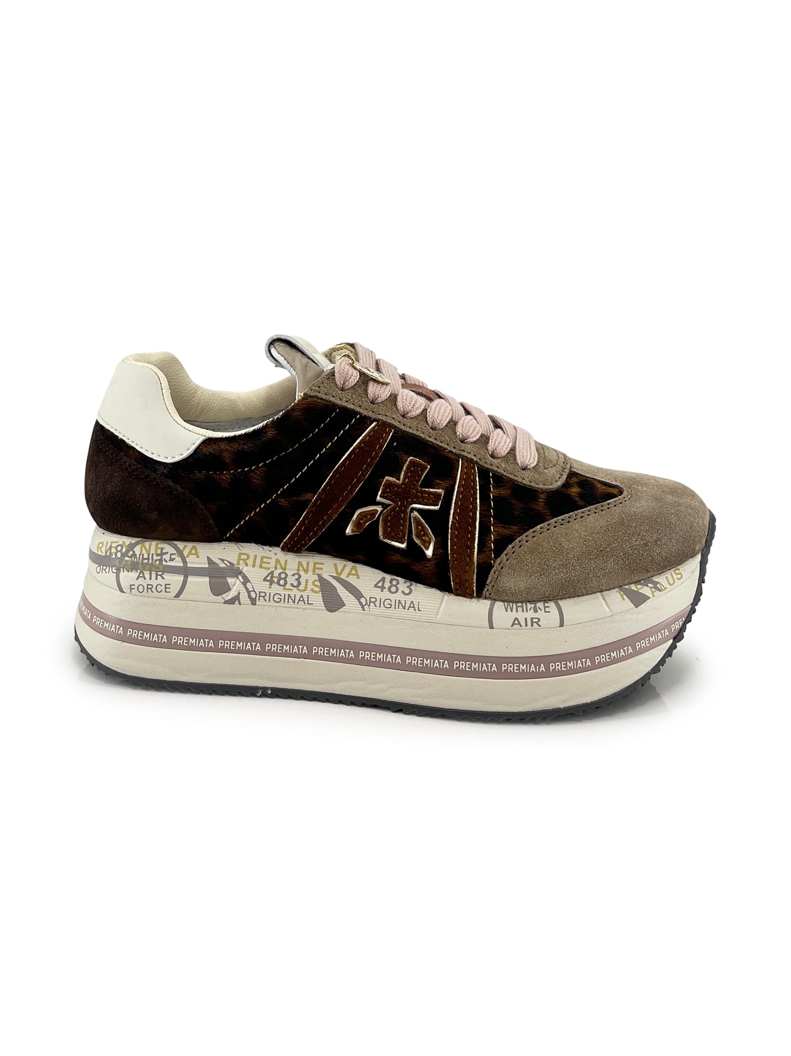 Premiata Animal Print Ponyskin Sneakers With Iconic Embossed Logo In Multi