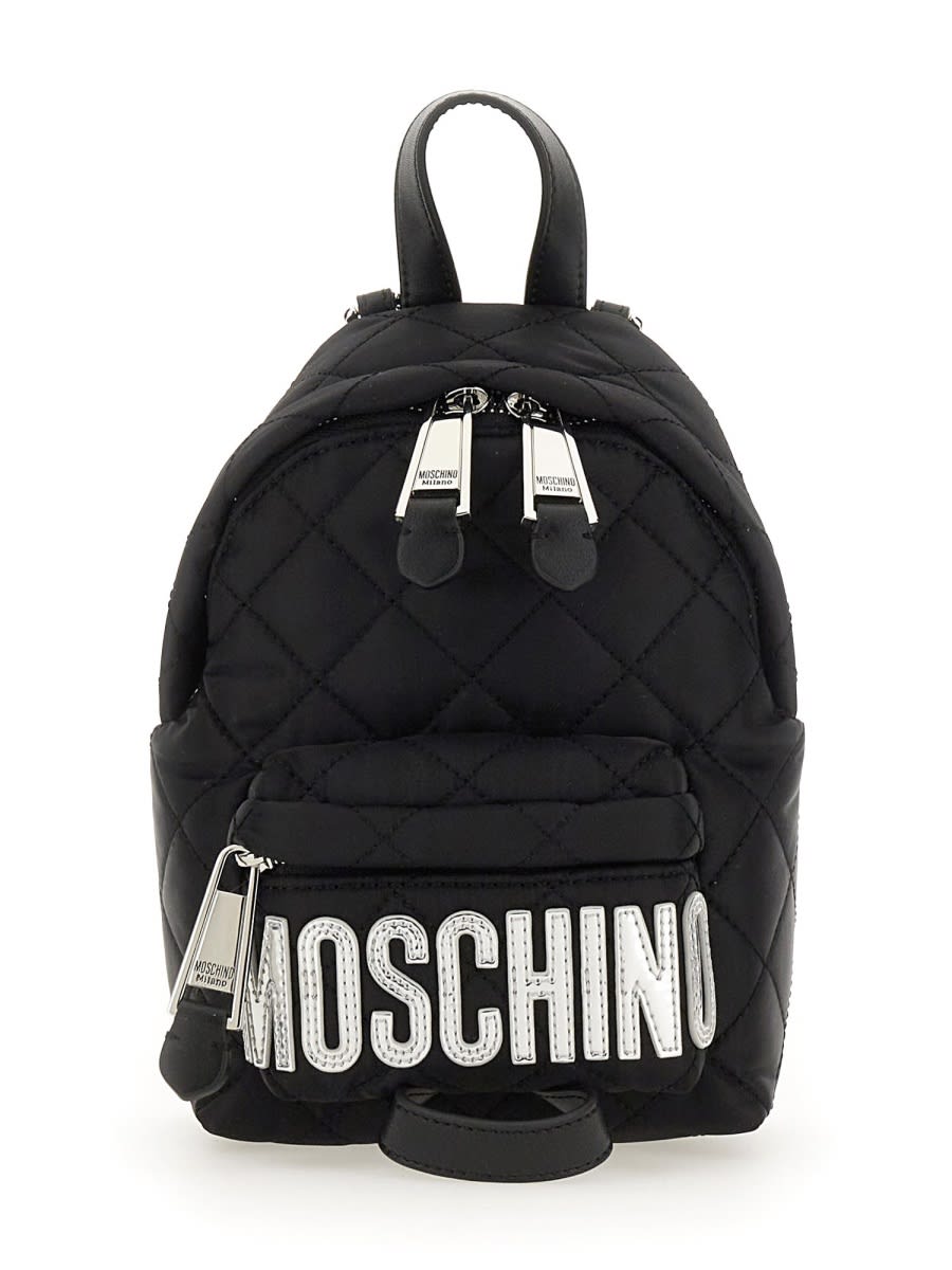 Shop Moschino Quilted Backpack With Logo In Black