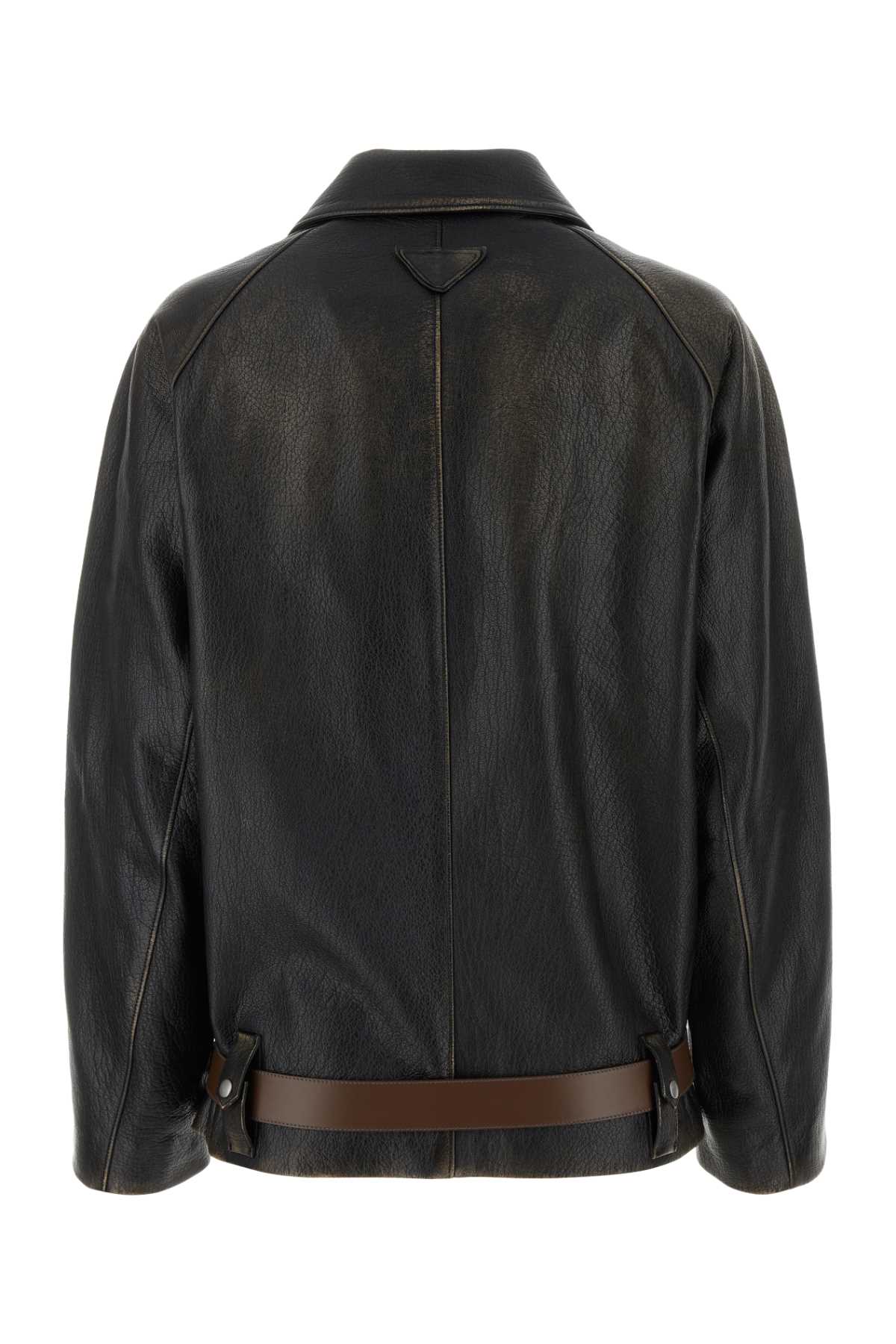 Shop Prada Black Leather Jacket In Nero