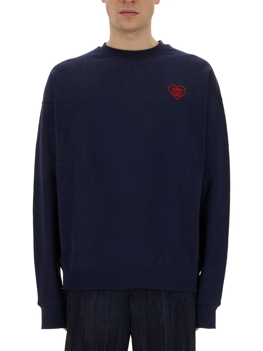 Shop Family First Milano Sweatshirt With Heart Embroidery In Blue