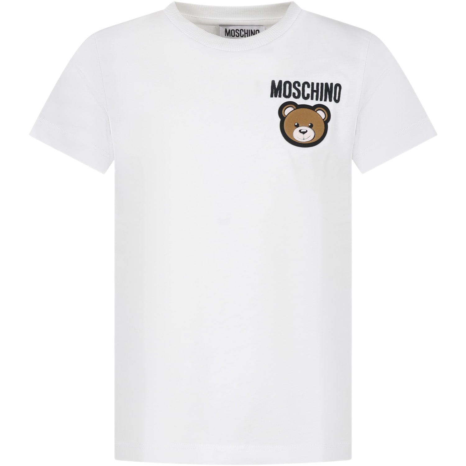 MOSCHINO WHITE T-SHIRT FOR KIDS WITH TEDDY BEAR AND LOGO