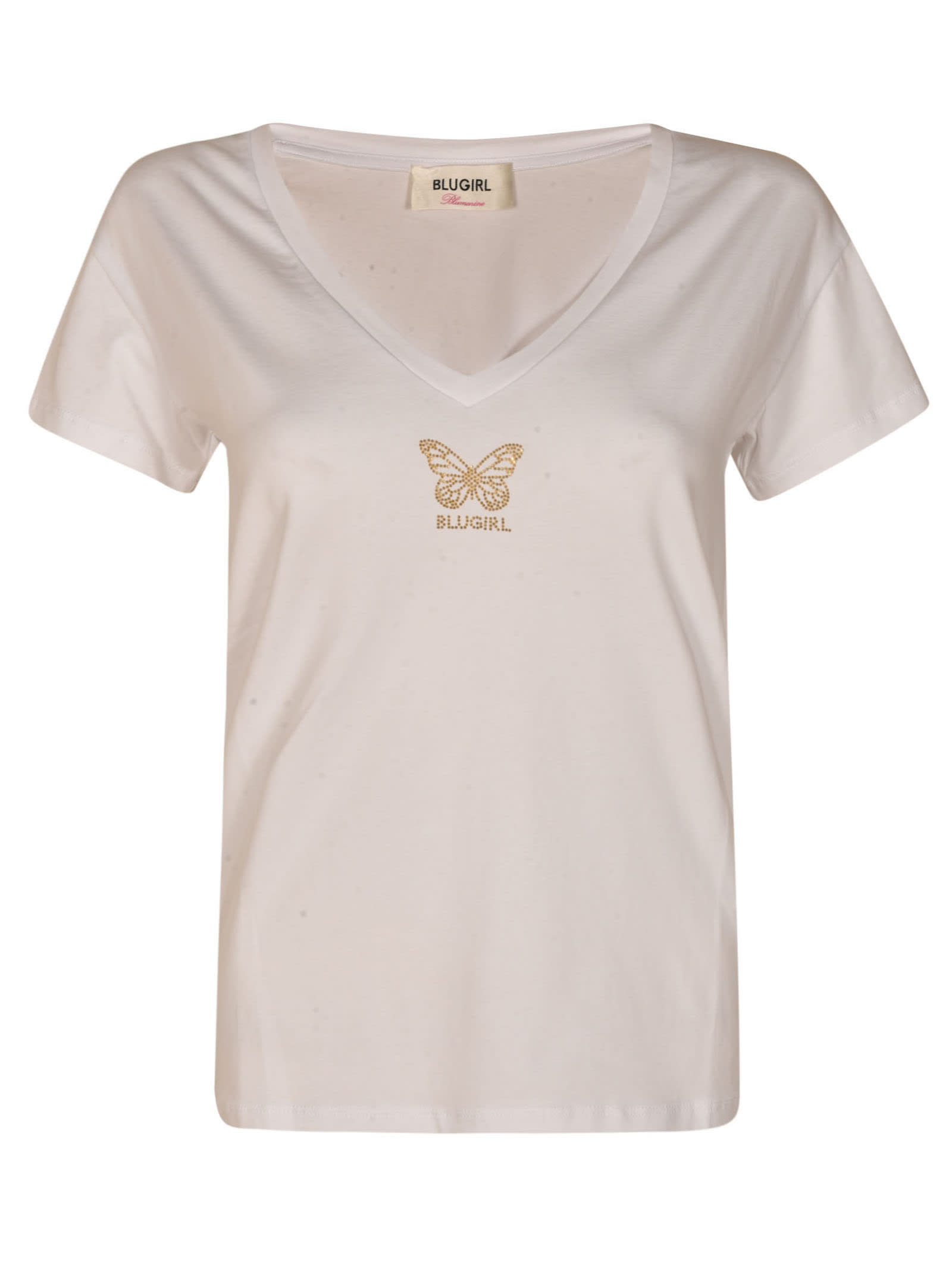 Blugirl Chest Logo V-neck Regular T-shirt In White