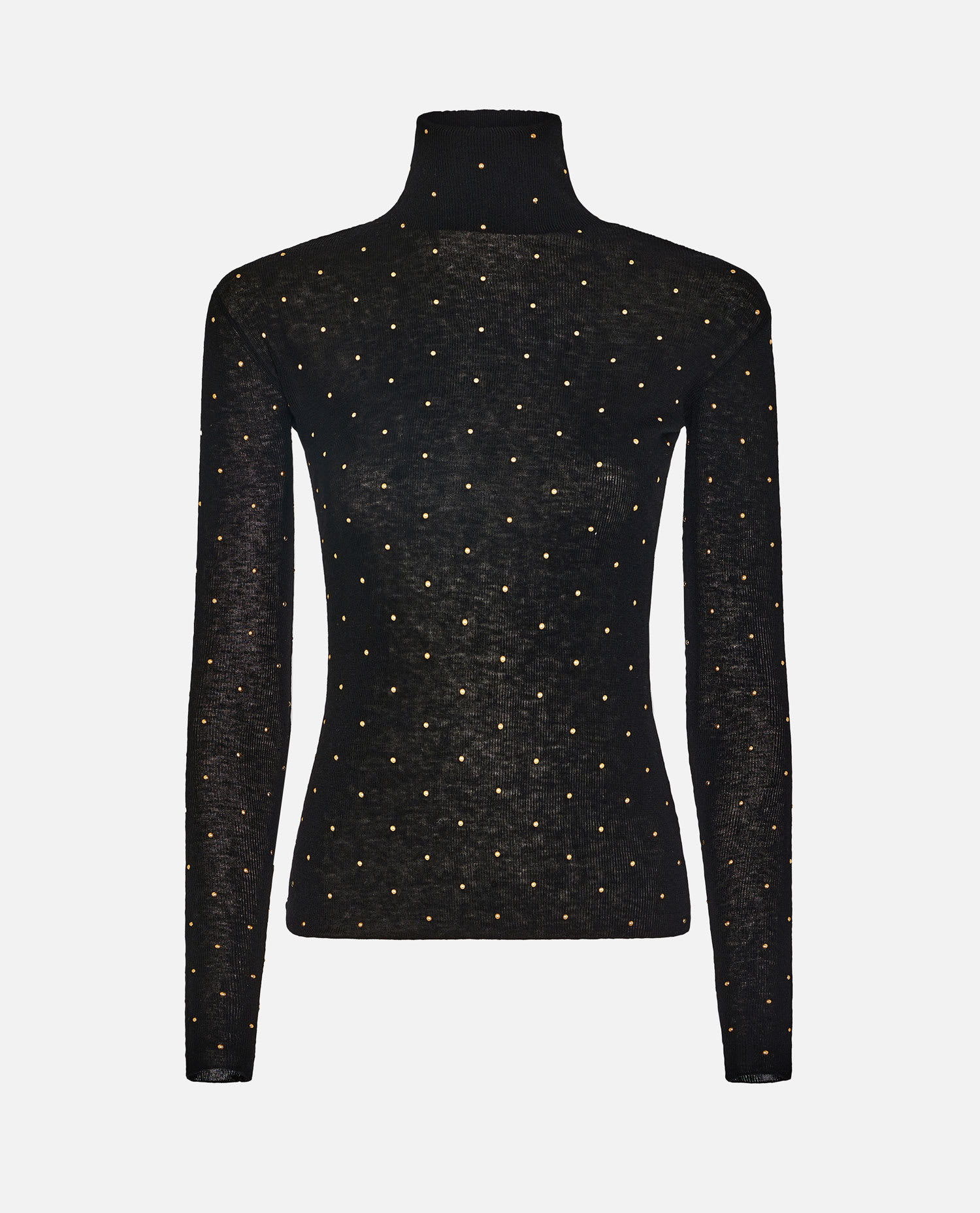 Rabanne Fitted Black Wool Sweater With Metallic Studs In Black