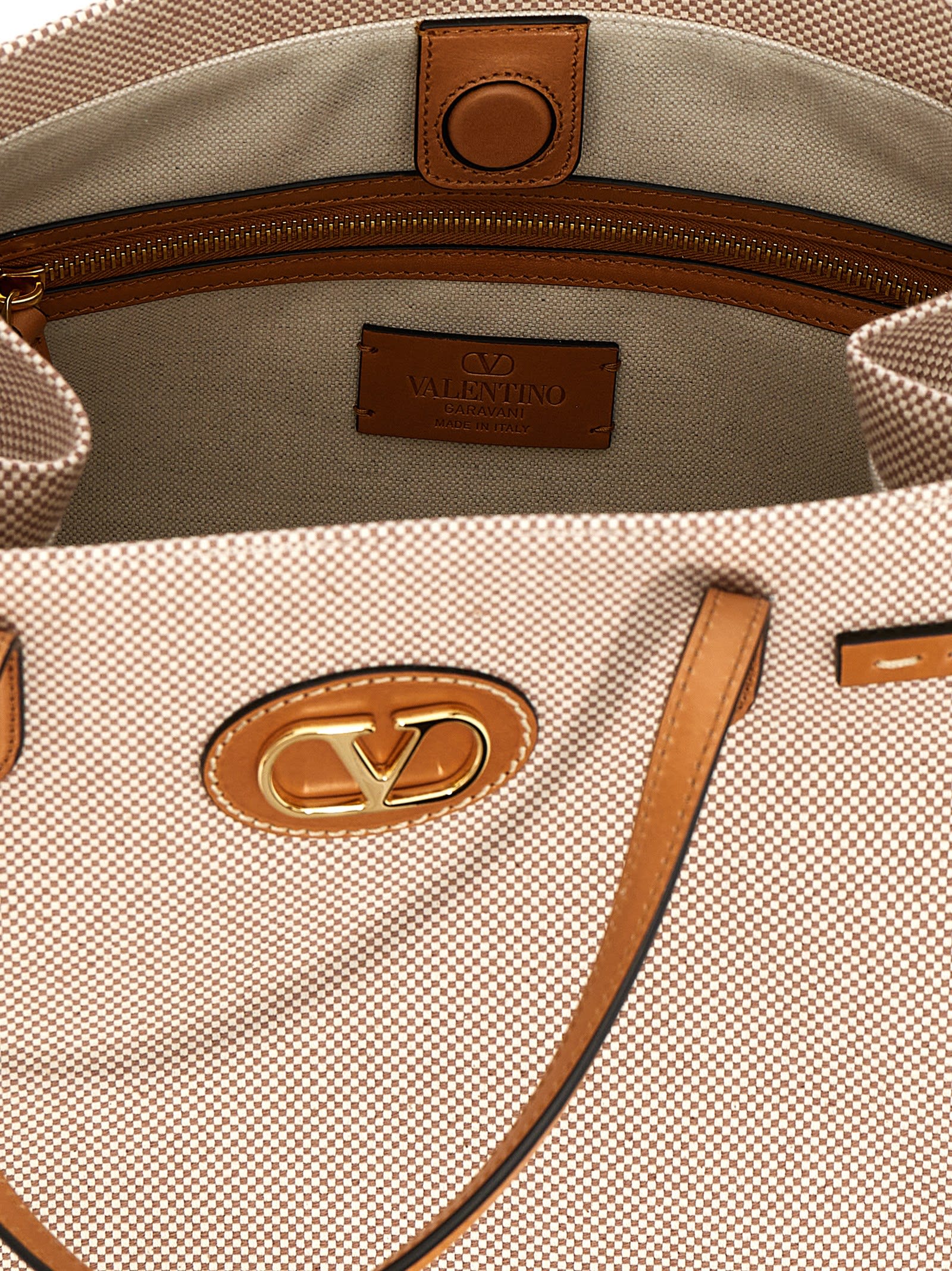 Valentino Antibes Big Shopping Bag With Adjustable Side Straps In Beige