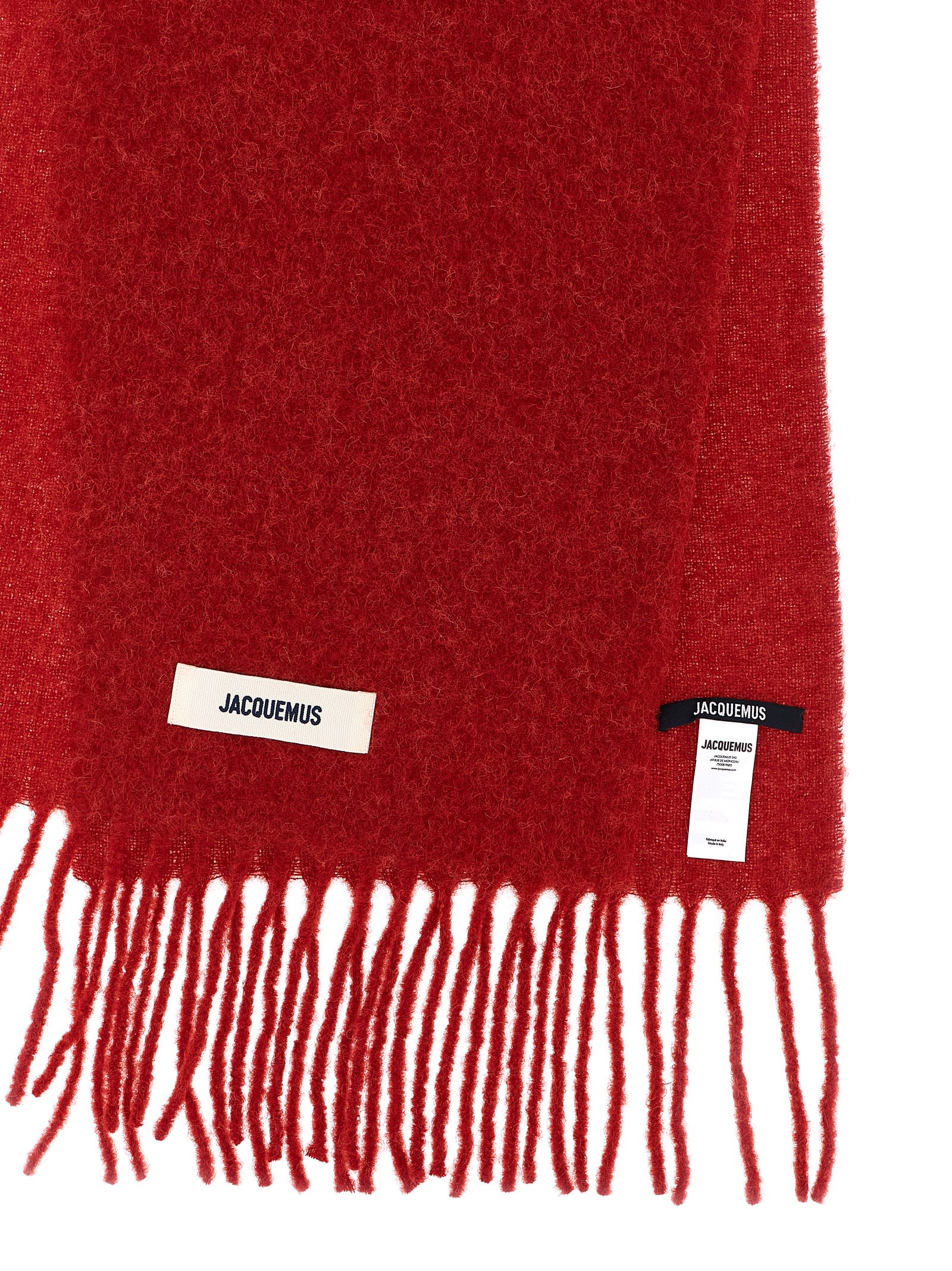 Jacquemus Carro Fringe Detail Scarf In Red