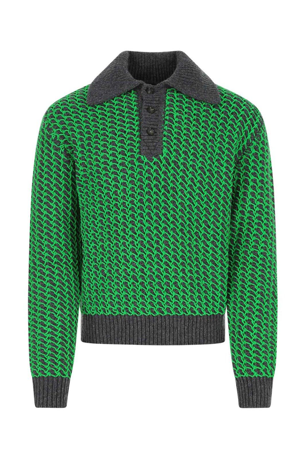 Bottega Veneta Contrast-weave Polo Sweater