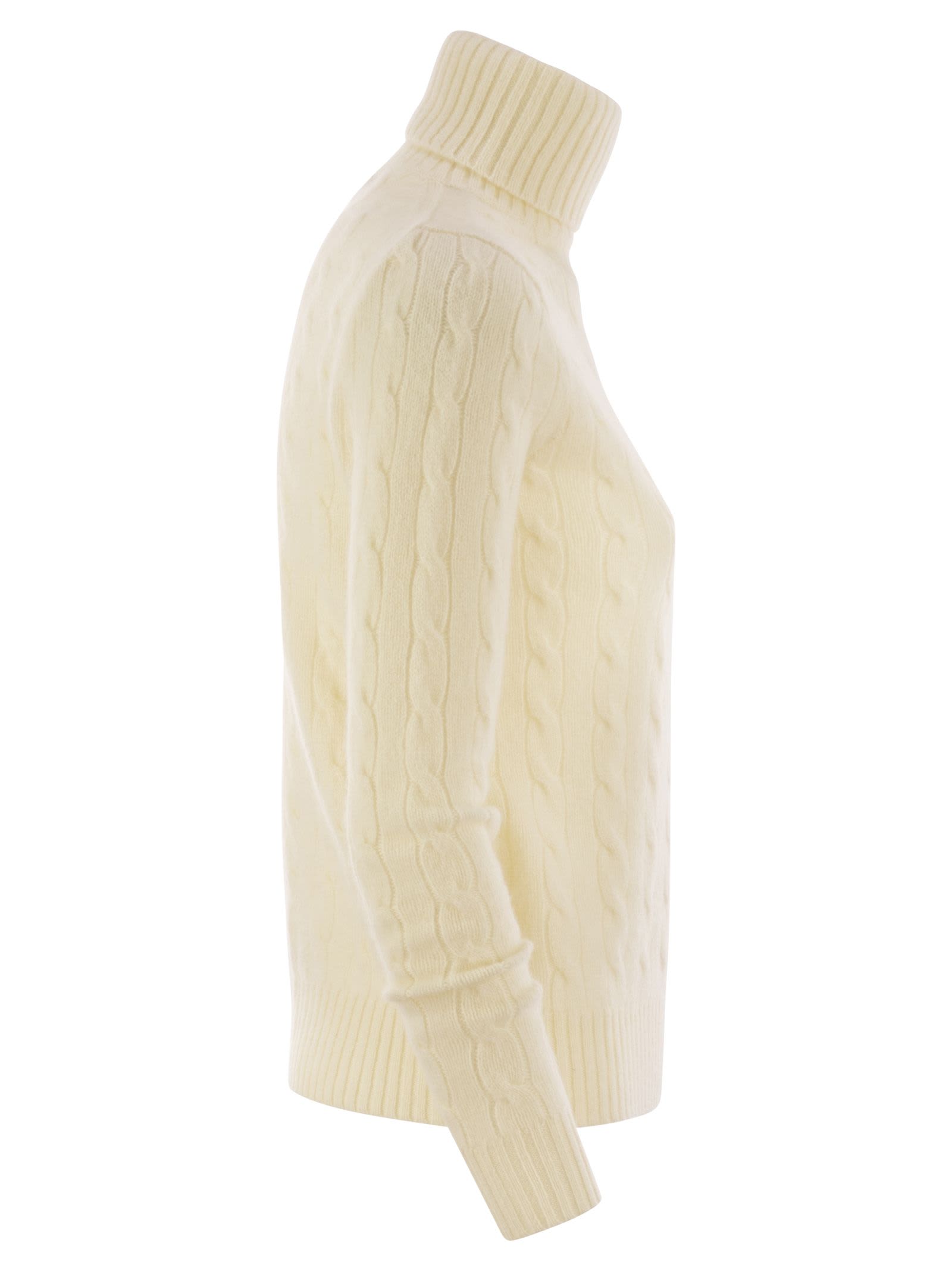Polo Ralph Lauren Wool And Cashmere Cable-knit Turtleneck Sweater In Cream