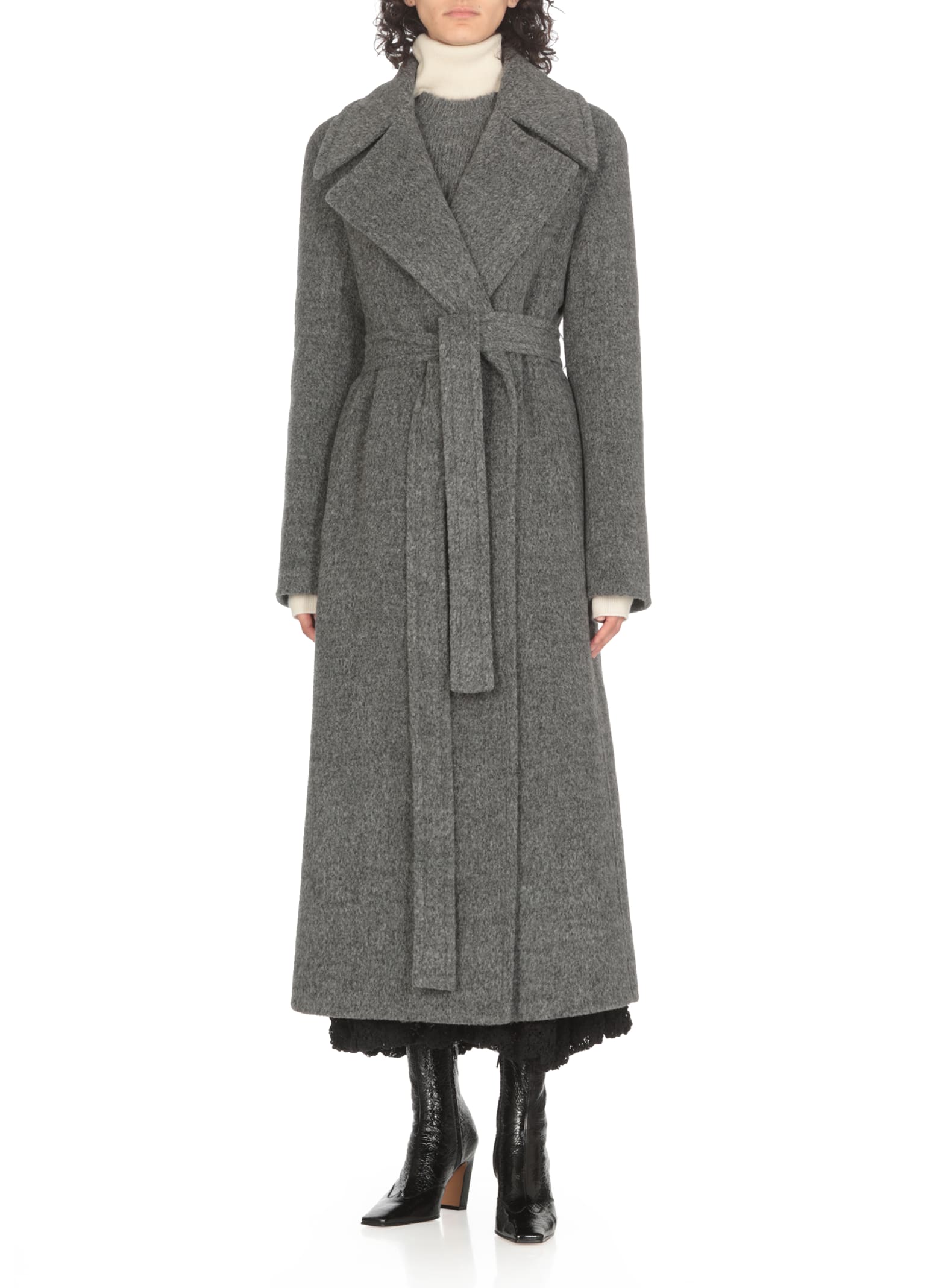 Shop Jil Sander Lama Coat In Grey