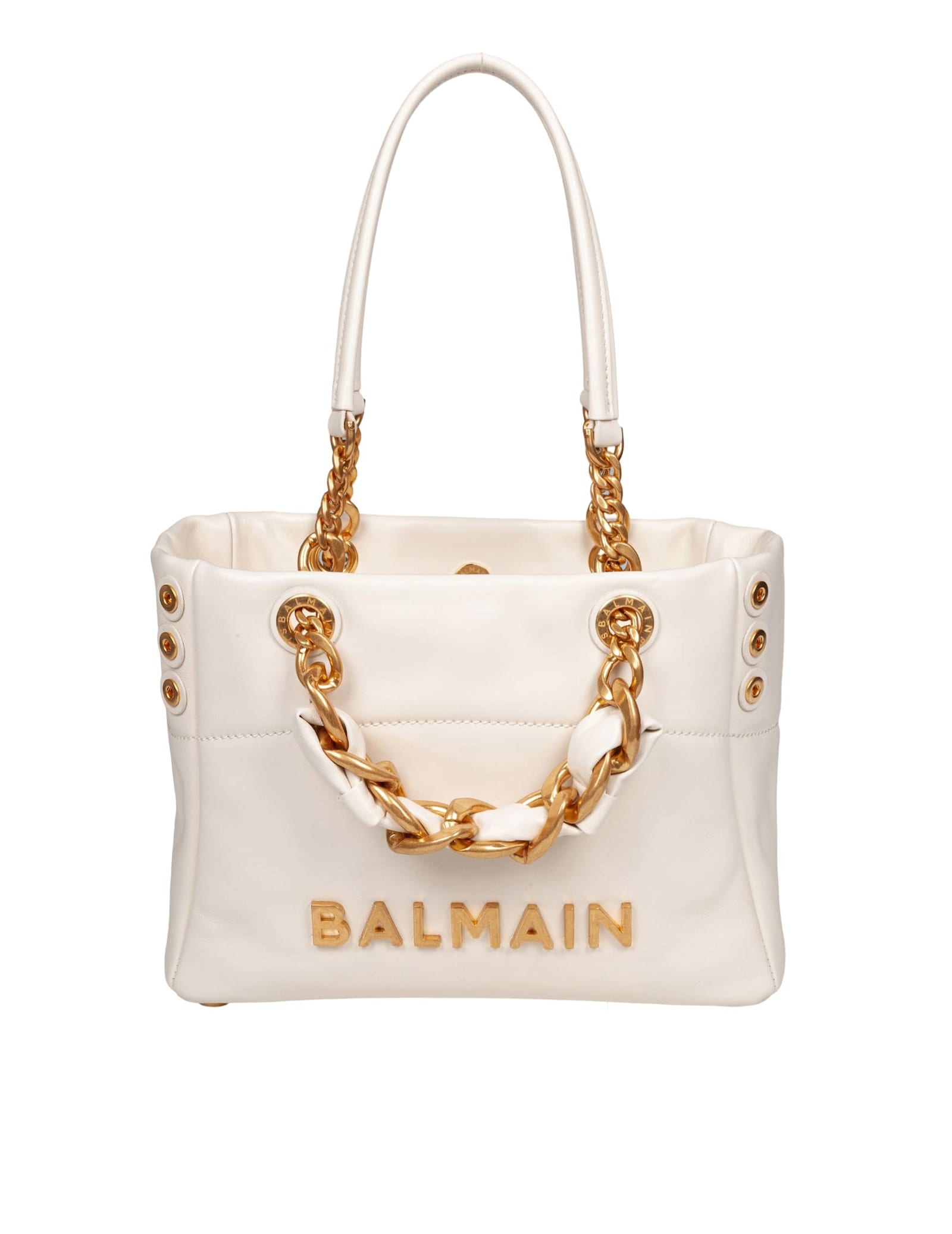 Balmain 1945 Cabas Tote Bag In Monogram Crinkled Leather In Metallic