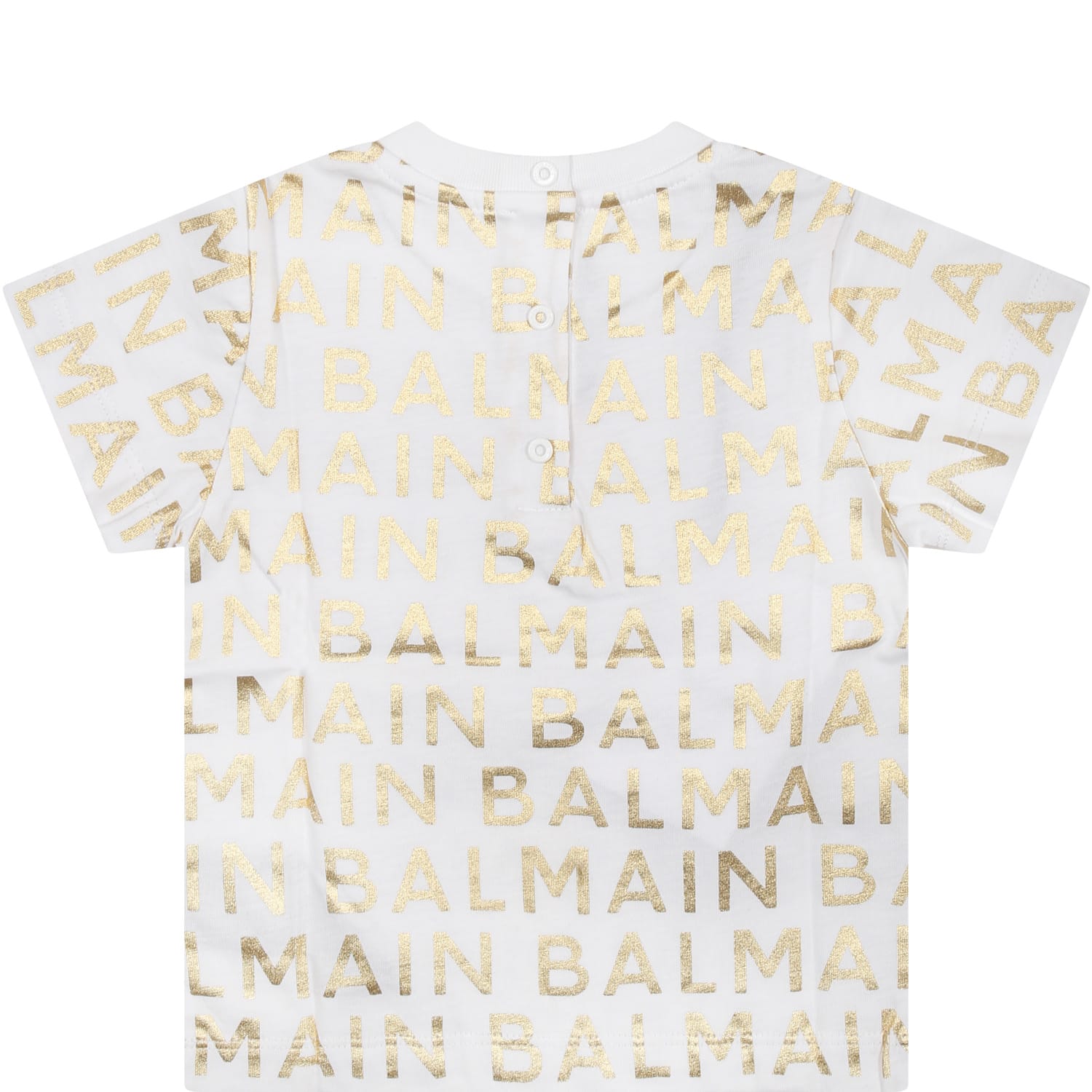 Shop Balmain White T-shirt For Babies With All-over Gold Logo