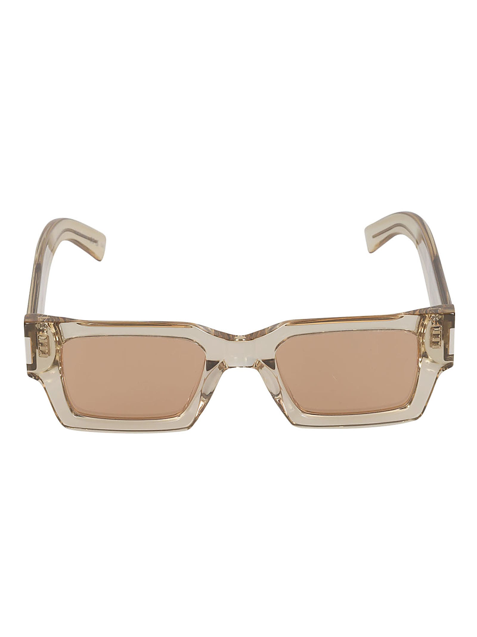 Saint Laurent Rectangular Frame Transparent Sunglasses In Yellow/brown