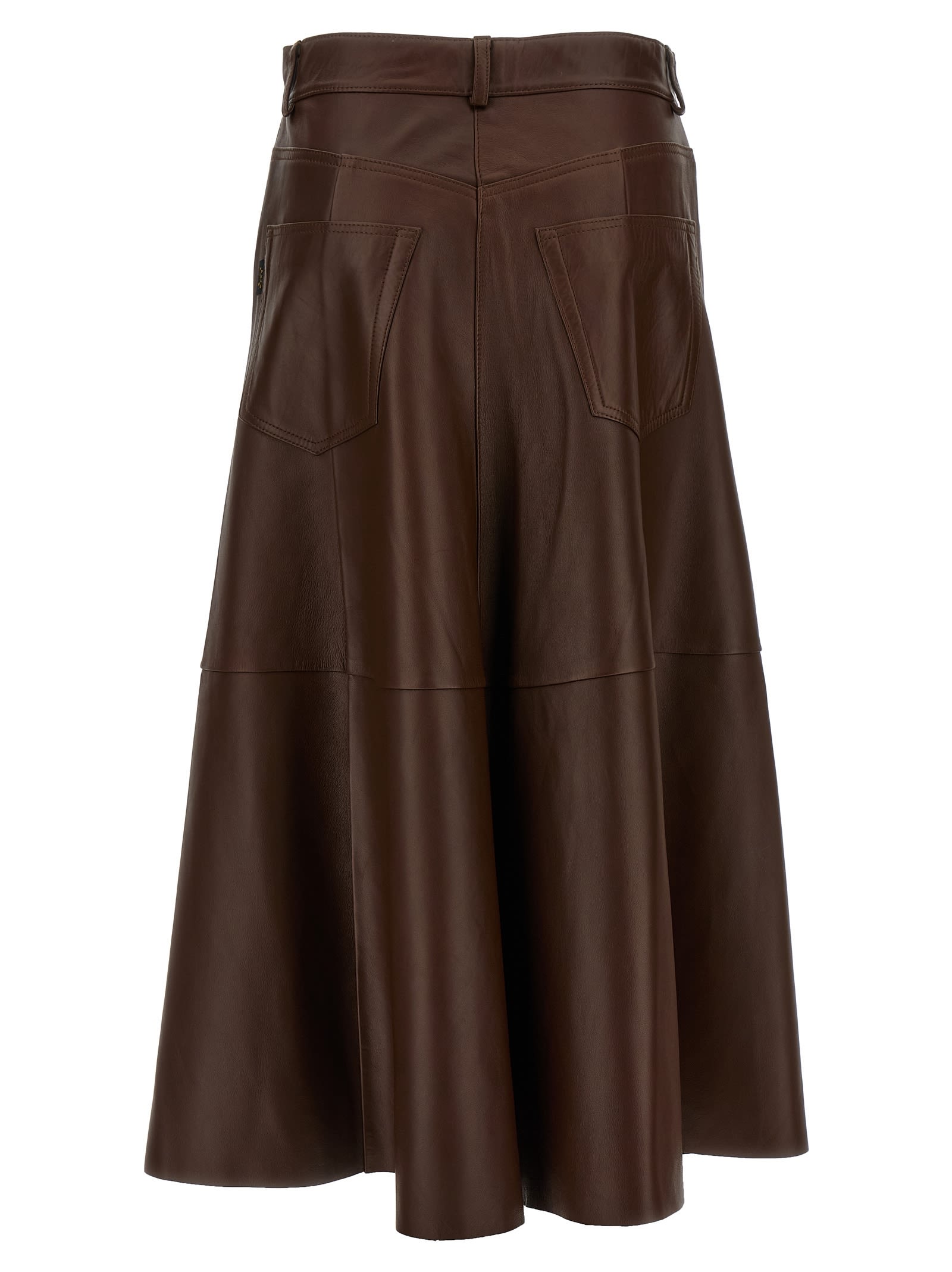 Haikure Serenity Leather Midi Skirt In Brown