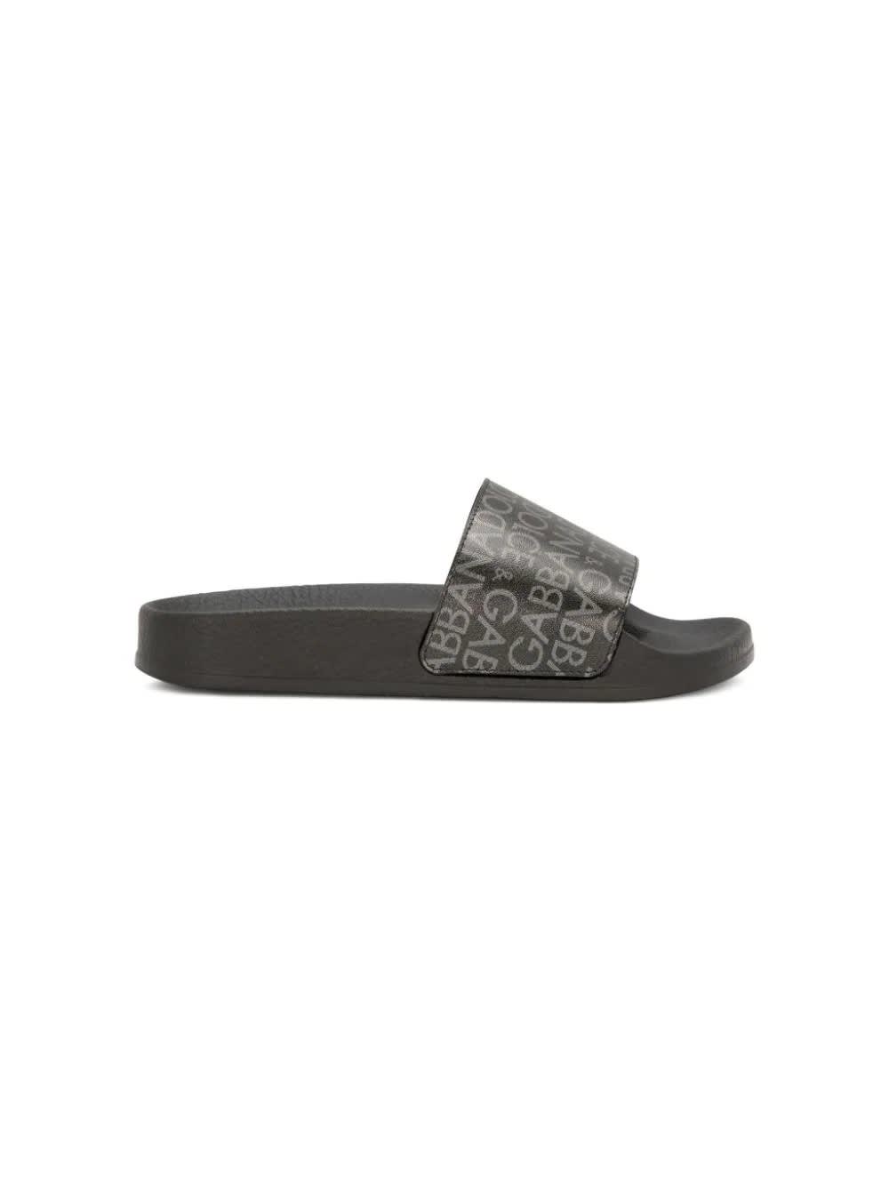 Dolce & Gabbana Black Slippers With Logo Stripe