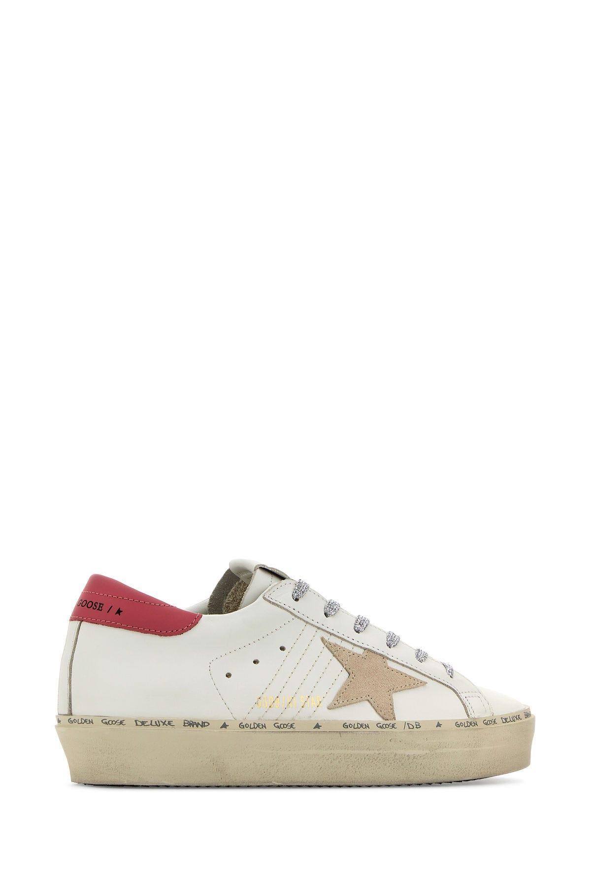 Shop Golden Goose White Leather Hi Star Sneakers