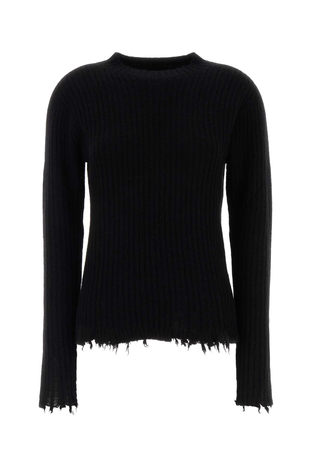 Uma Wang Ribbed Frayed Cashmere Sweater In Black