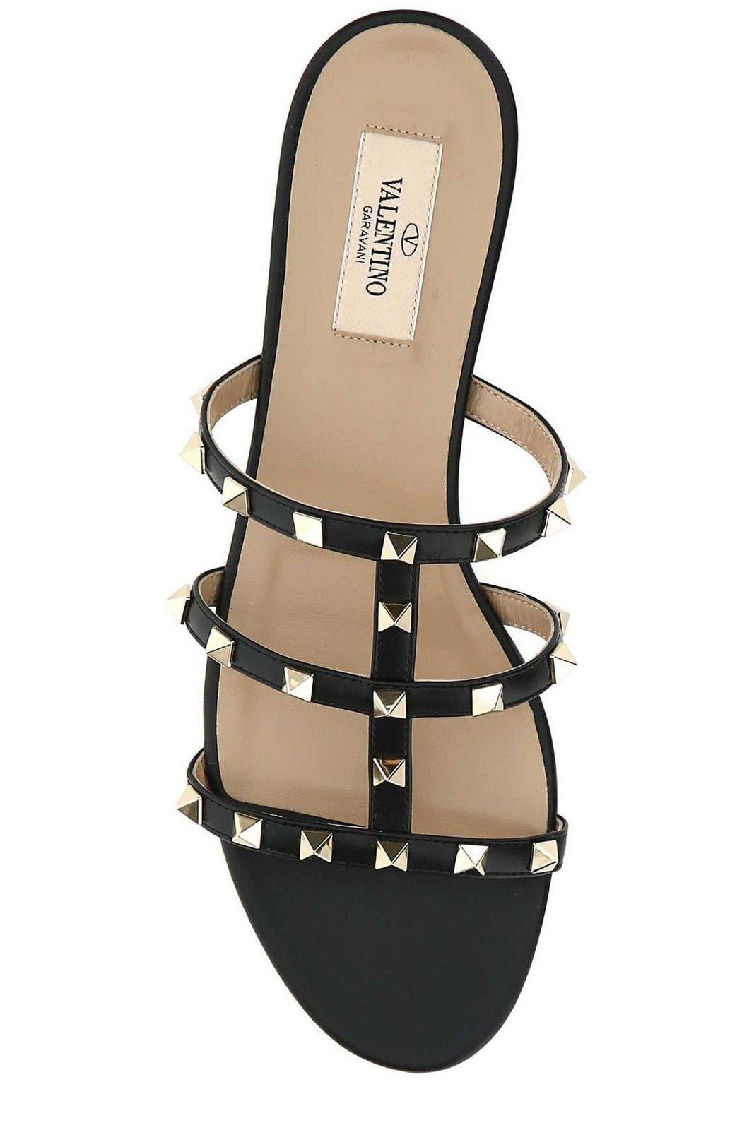 Shop Valentino Rockstud Slip-on Sandals In Black