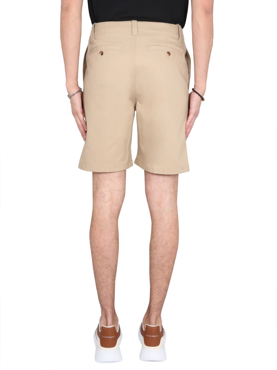 Alexander Mcqueen Cotton Knee-length Bermuda Shorts With Waist Belt Loops In Beige
