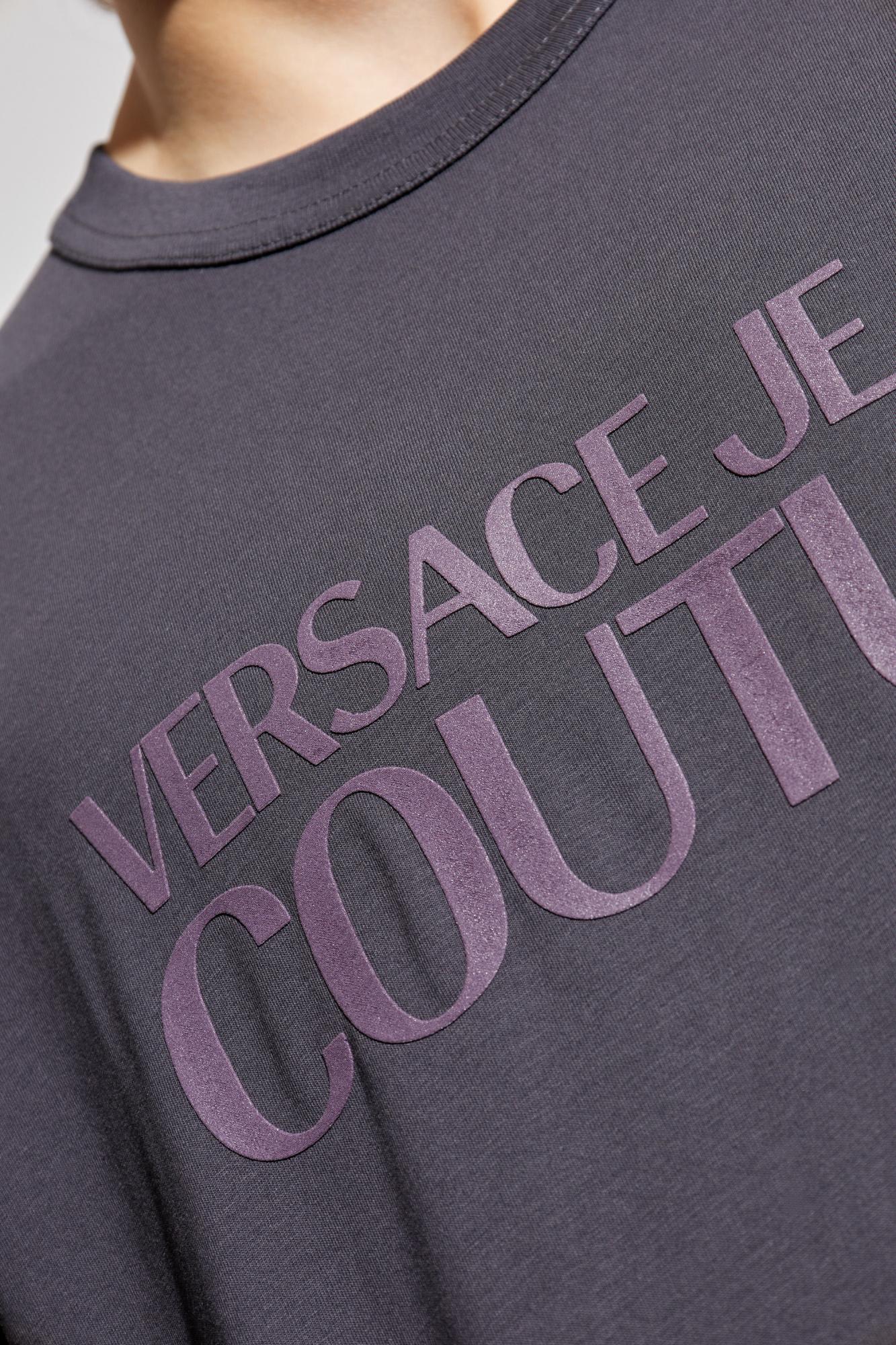 Versace Jeans Couture T-shirt With Printed Logo In Purple