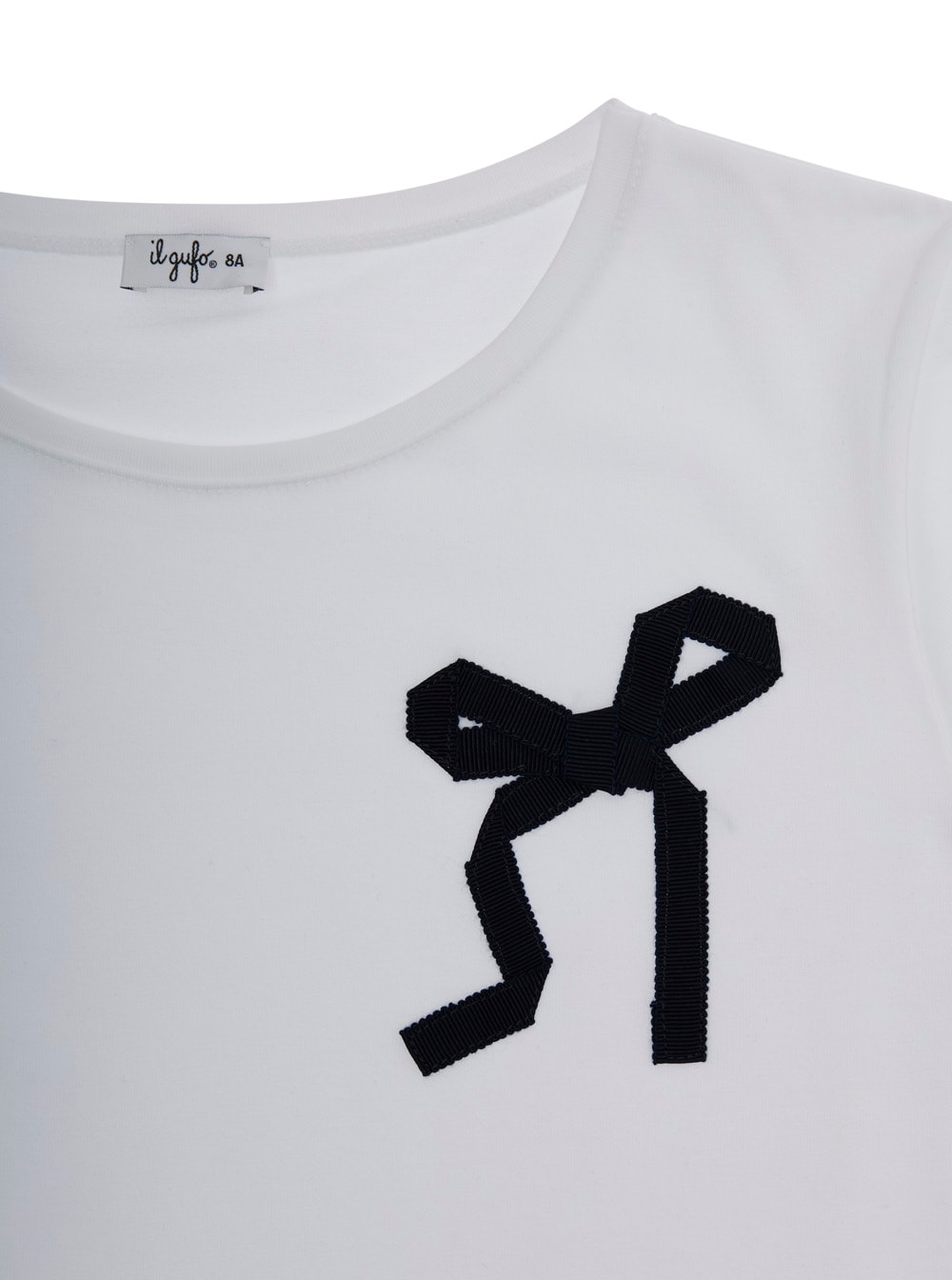 Il Gufo White Crewneck T-shirt With Bow Detail On The Front In Cotton Girl In White