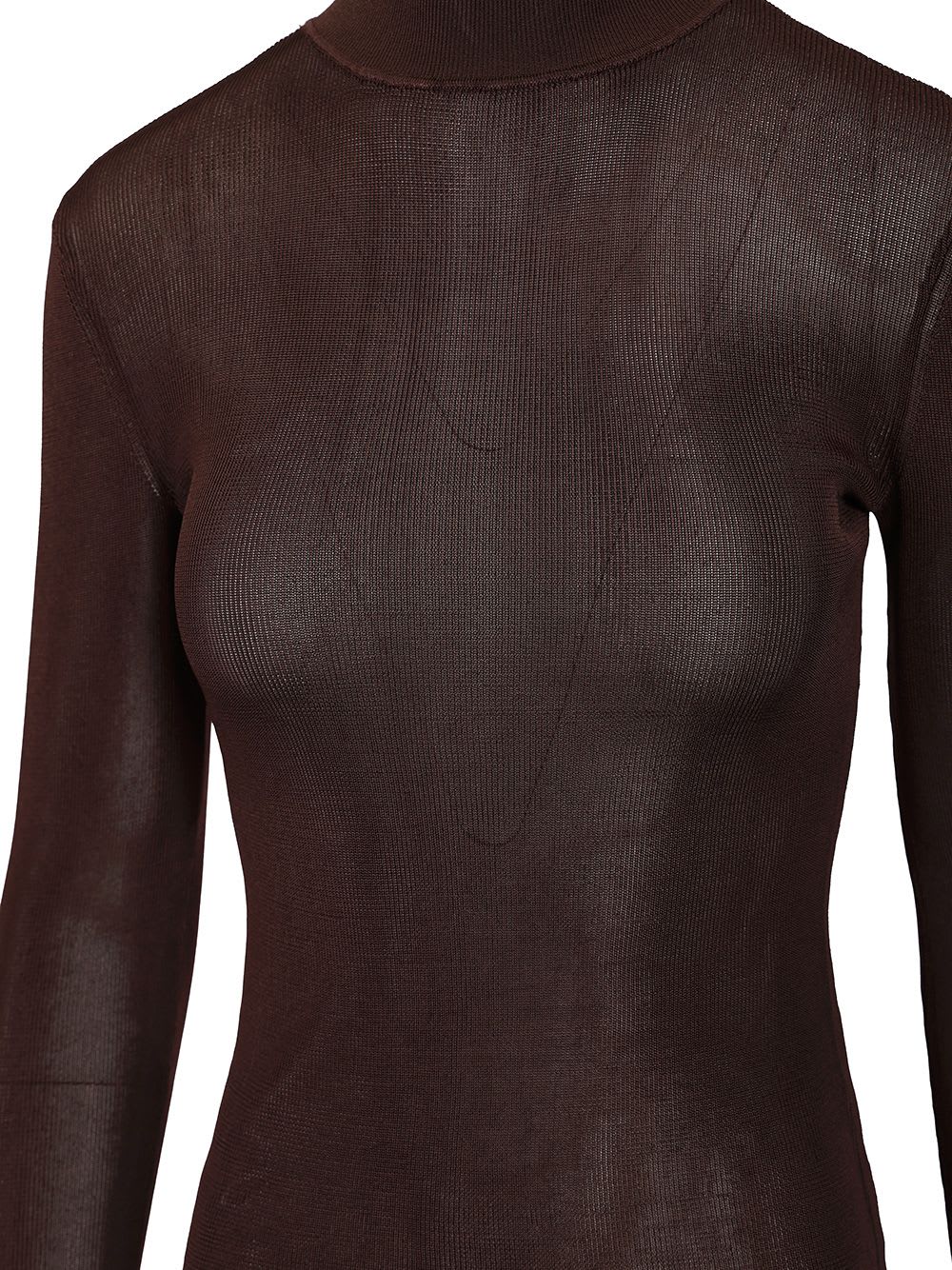 Self-portrait High-neck Ribbed Top In Brown
